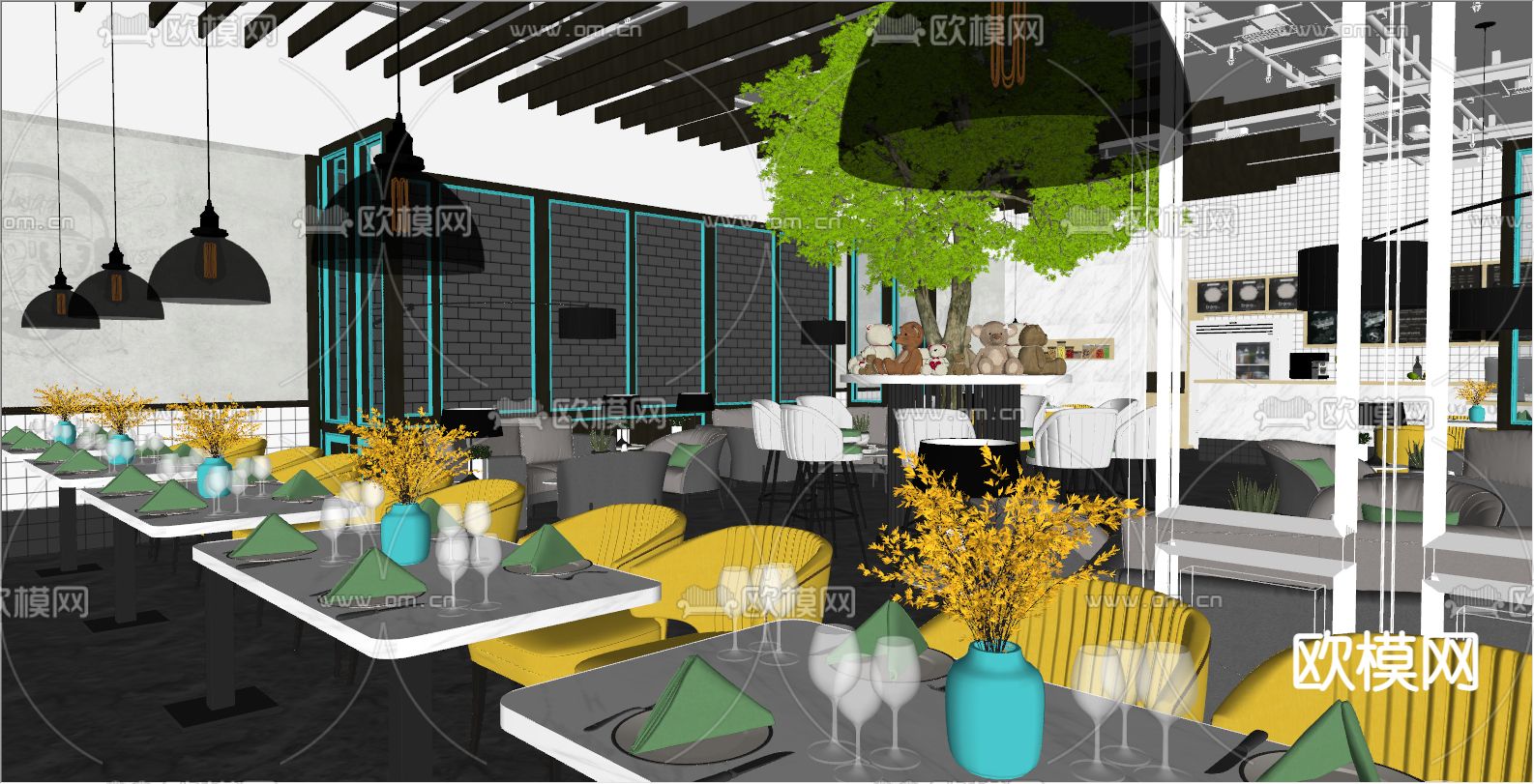 轻奢西餐厅su模型下载（渲染图3）