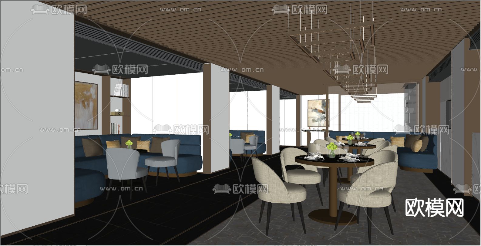 轻奢西餐厅su模型下载（渲染图2）