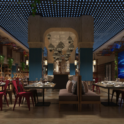  现代酒店西餐厅su模型 