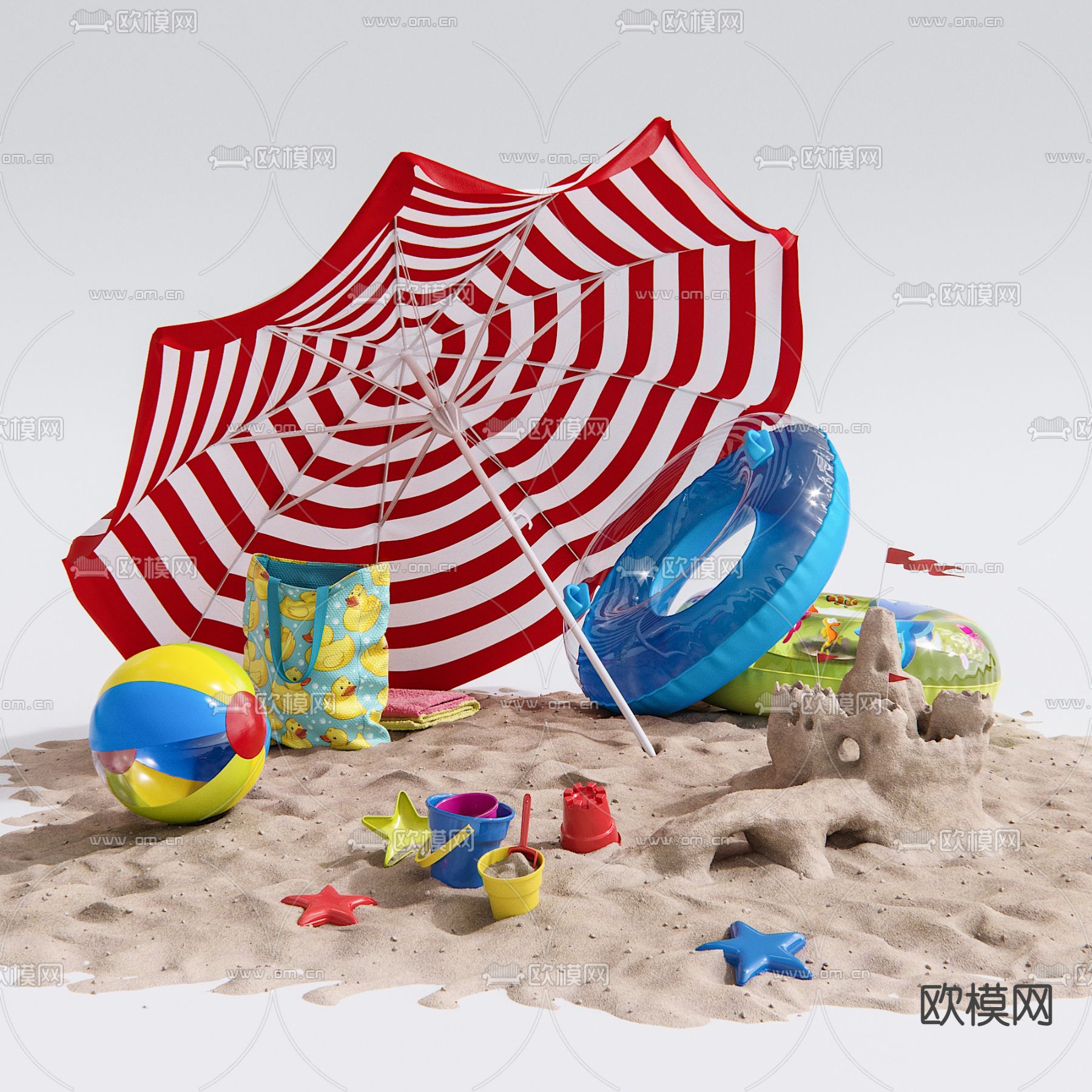 沙滩用品 游泳圈3d模型下载（渲染图1）