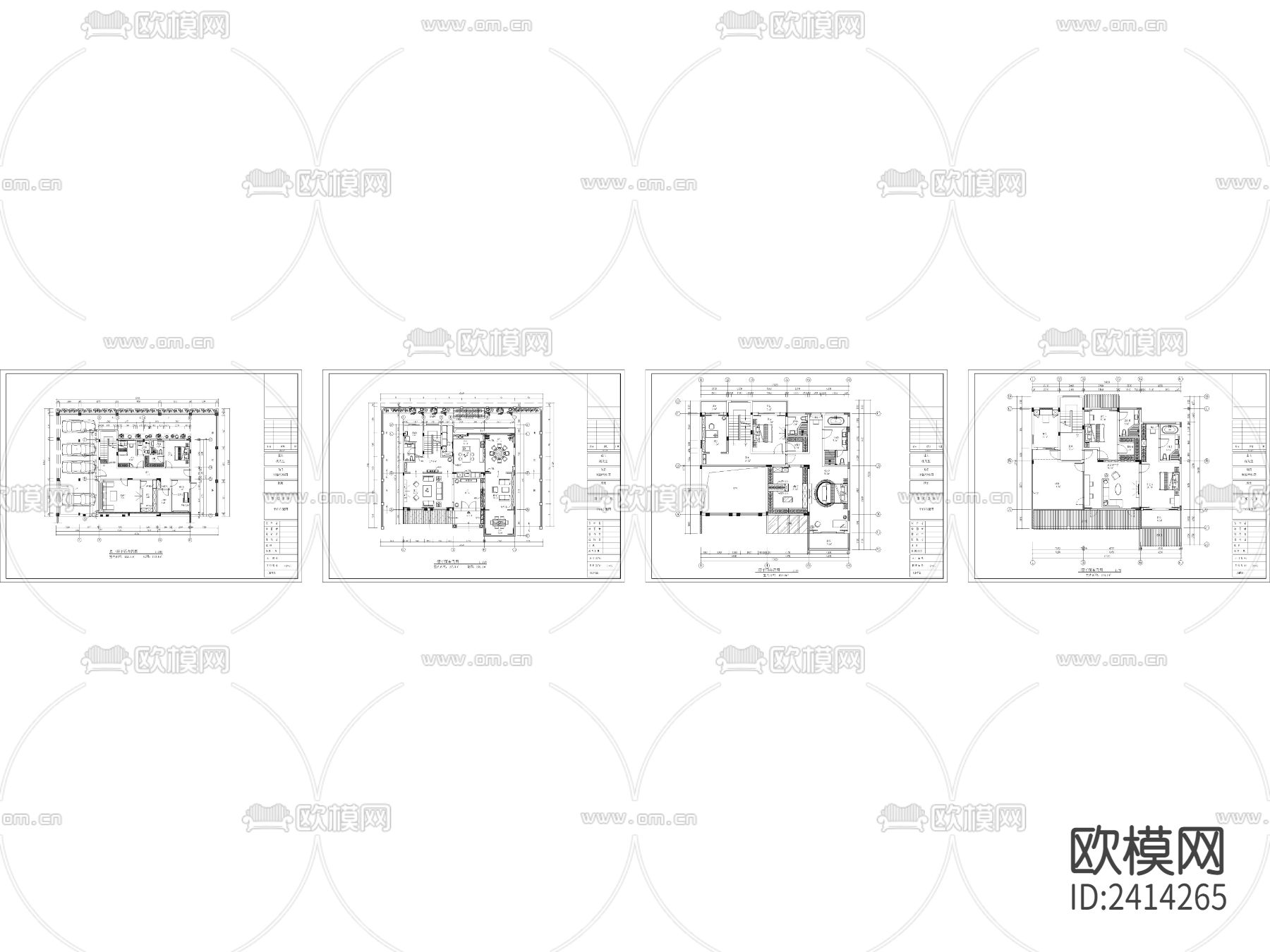 四层别墅平面设计cad施工图-免费3dmax模型库-欧模网