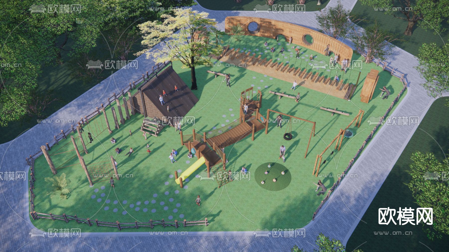 自然风儿童游乐区su模型下载（渲染图1）