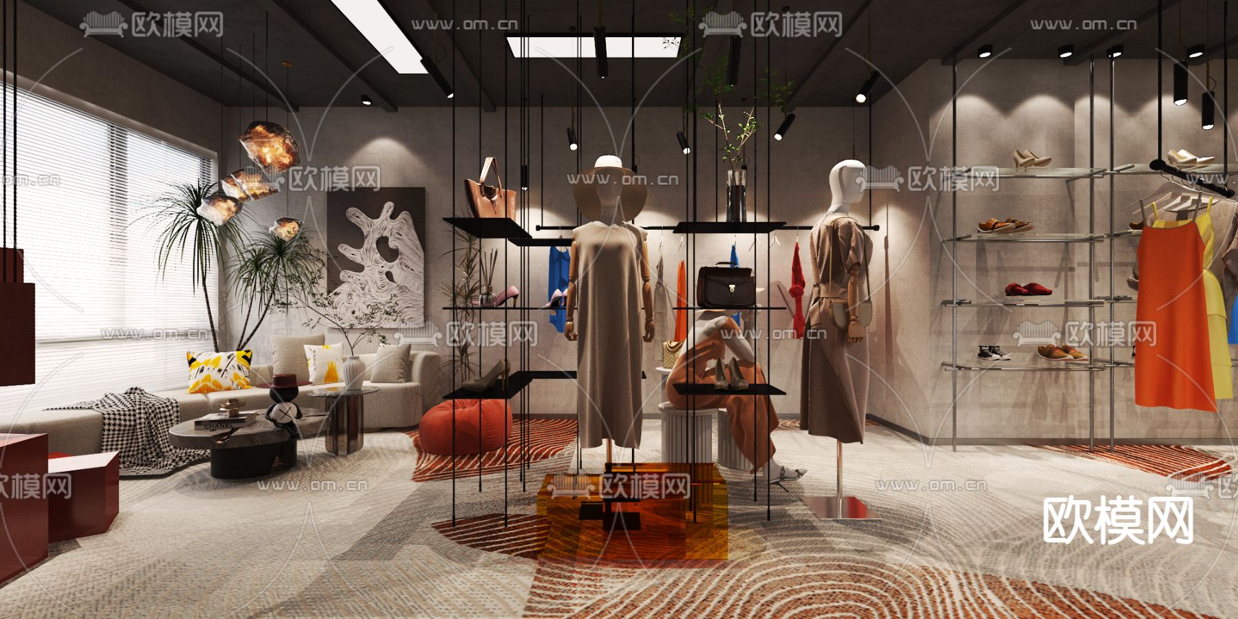 工业风服装店3d模型下载（渲染图1）