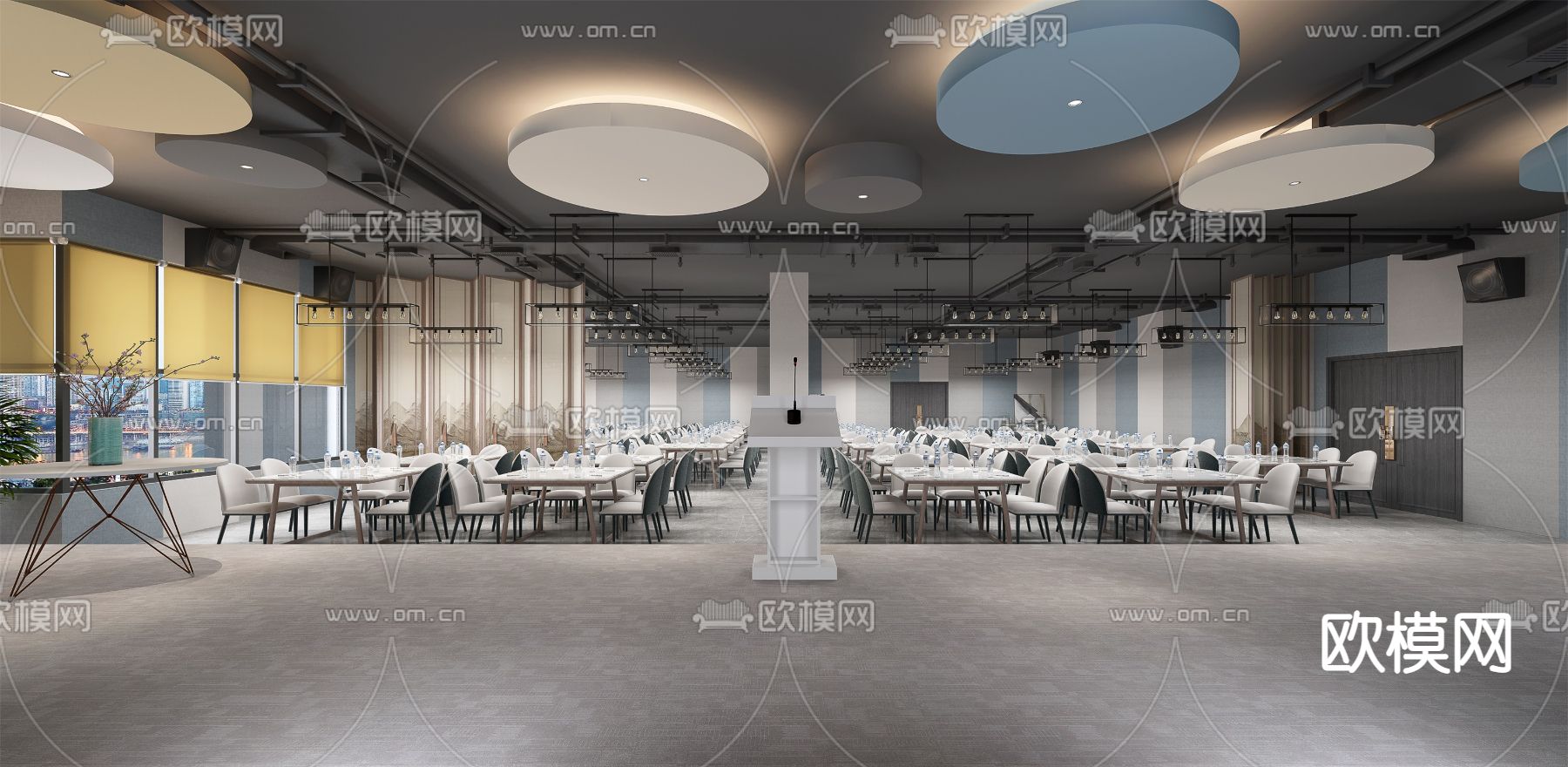 现代公司员工食堂su模型下载（渲染图1）