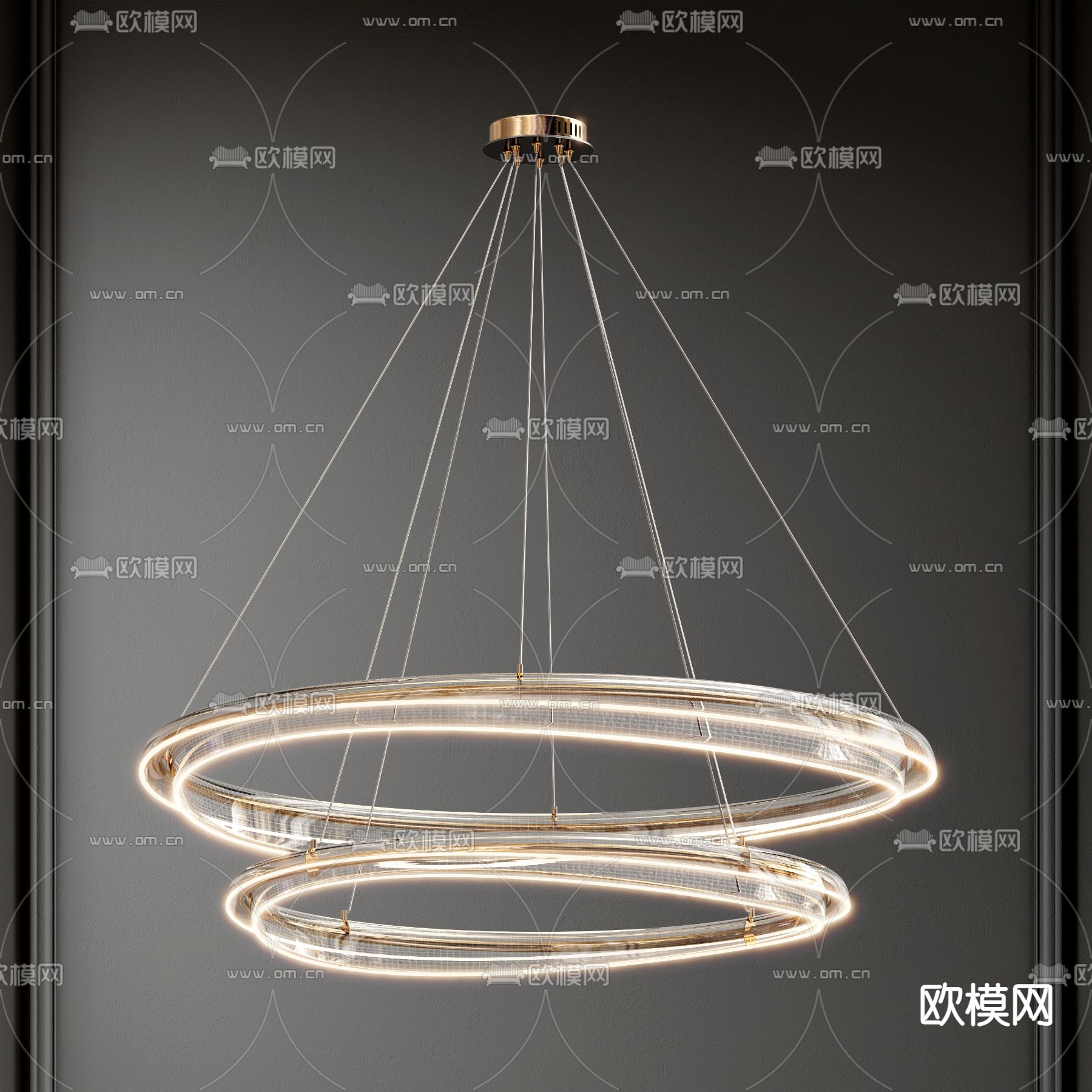 双层环形吊灯3d模型下载_ID12241422_3dmax免费模型-欧模网
