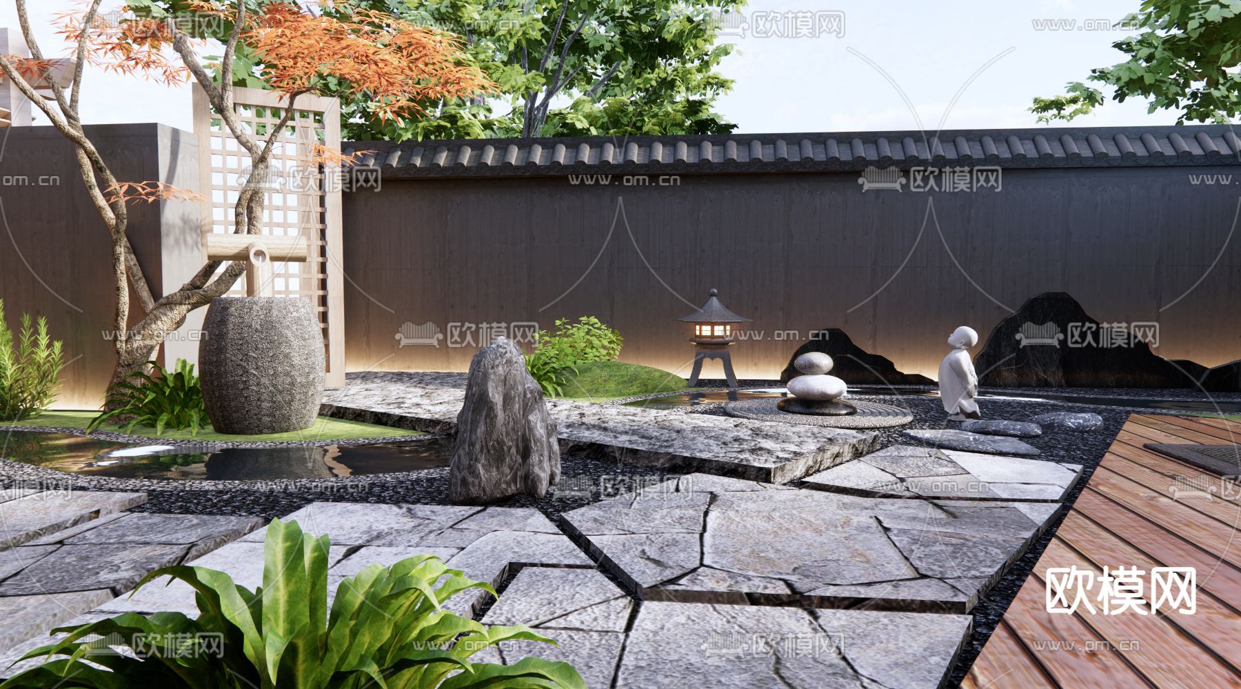 日式山水庭院 秋景3d模型下载（渲染图2）