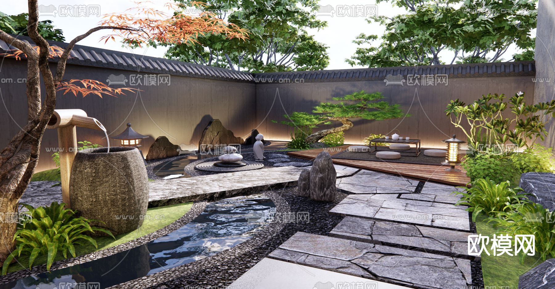 日式山水庭院 秋景3d模型下载（渲染图3）