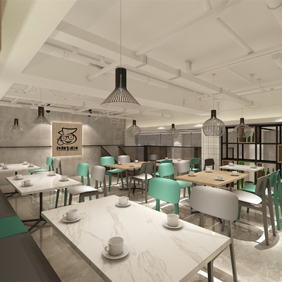  现代网红餐厅su模型 