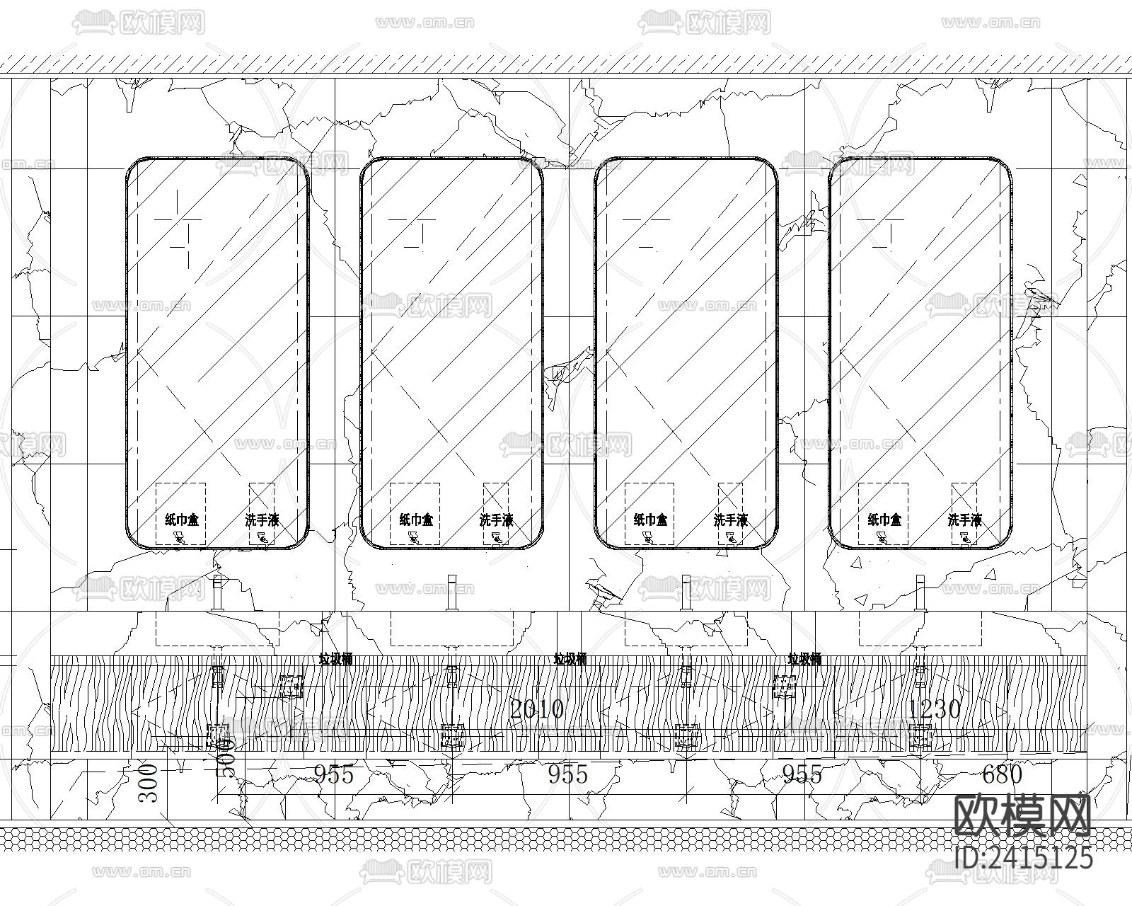 公共卫生间洗手池cad大样详图下载（渲染图1）