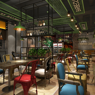  工业风烧烤店su模型 