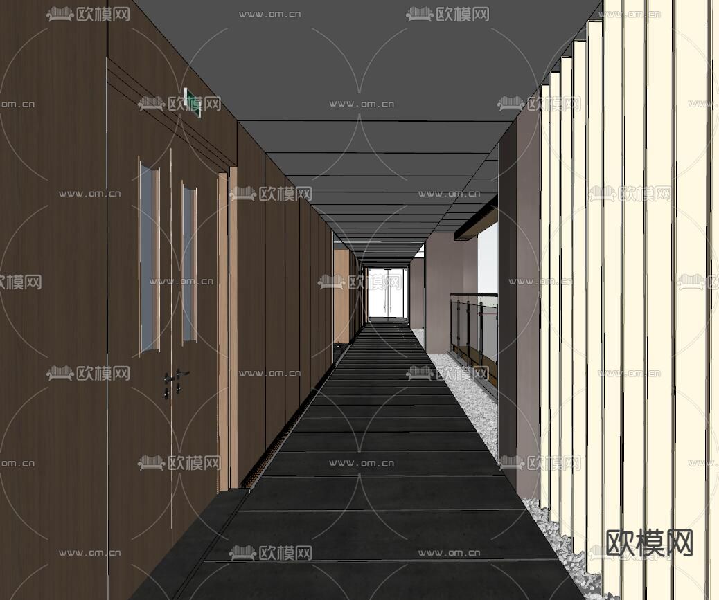 日式走道 走廊su模型下载（渲染图2）
