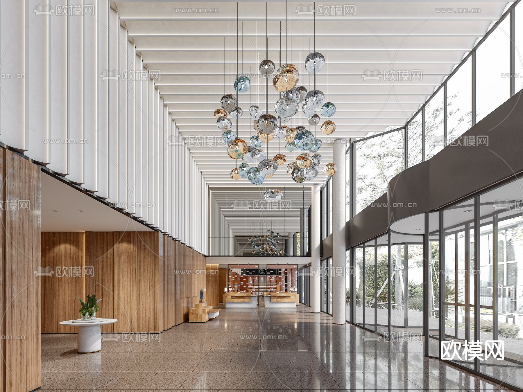 轻奢酒店大堂 过道3d模型下载（渲染图1）