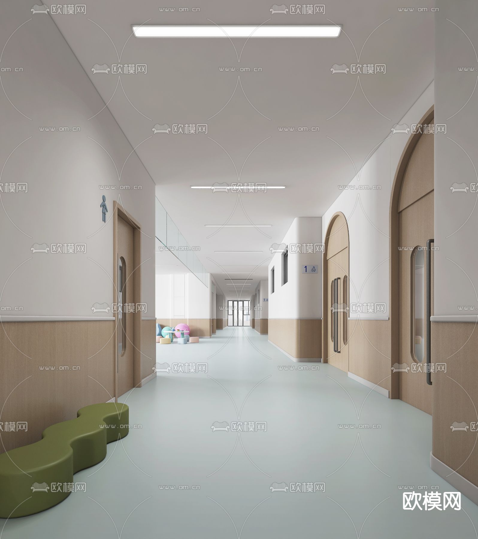 现代幼儿园过道3d模型下载_ID12241125_3dmax免费模型-欧模网