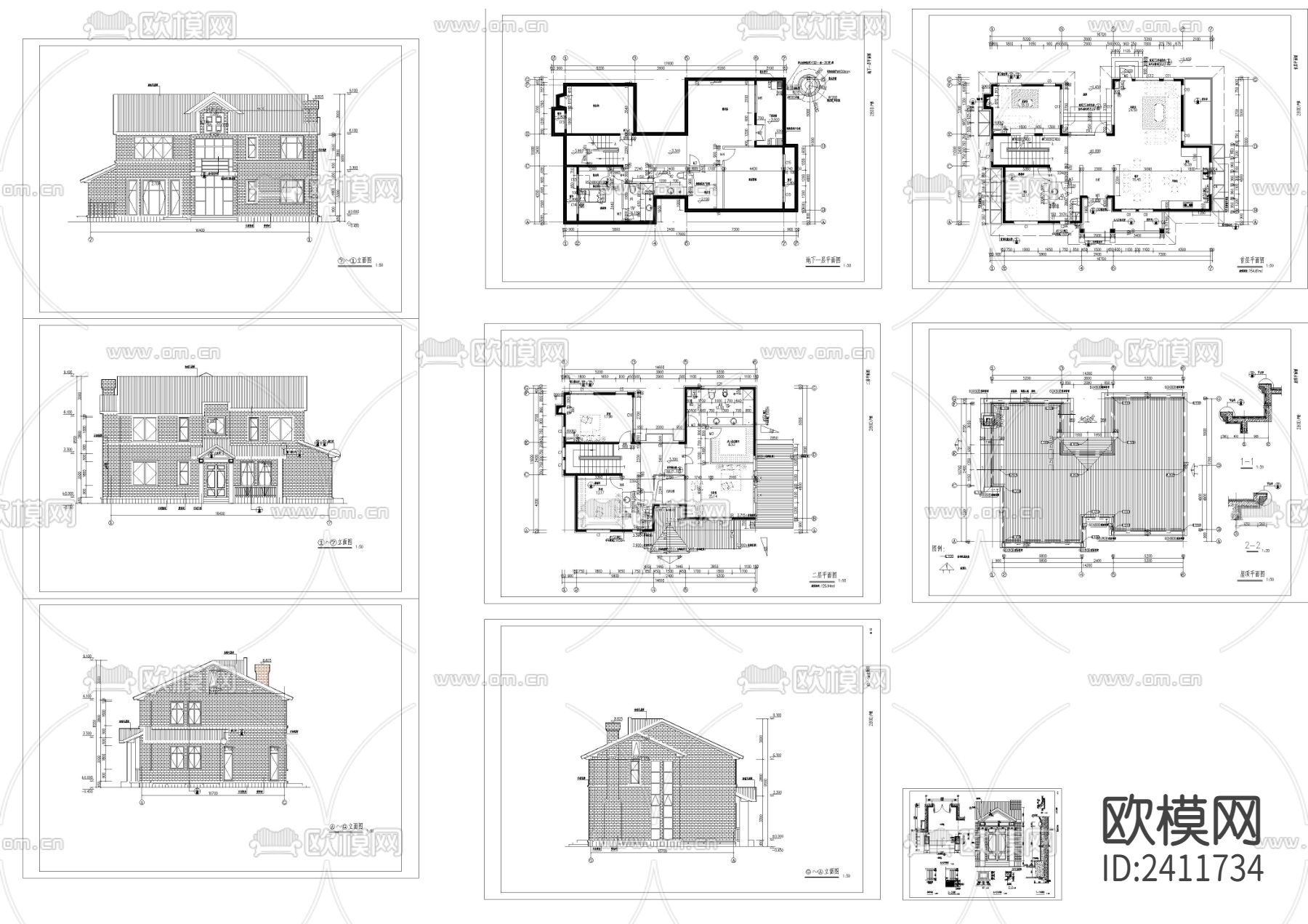 法式别墅建筑设计cad施工图-免费3dmax模型库-欧模网