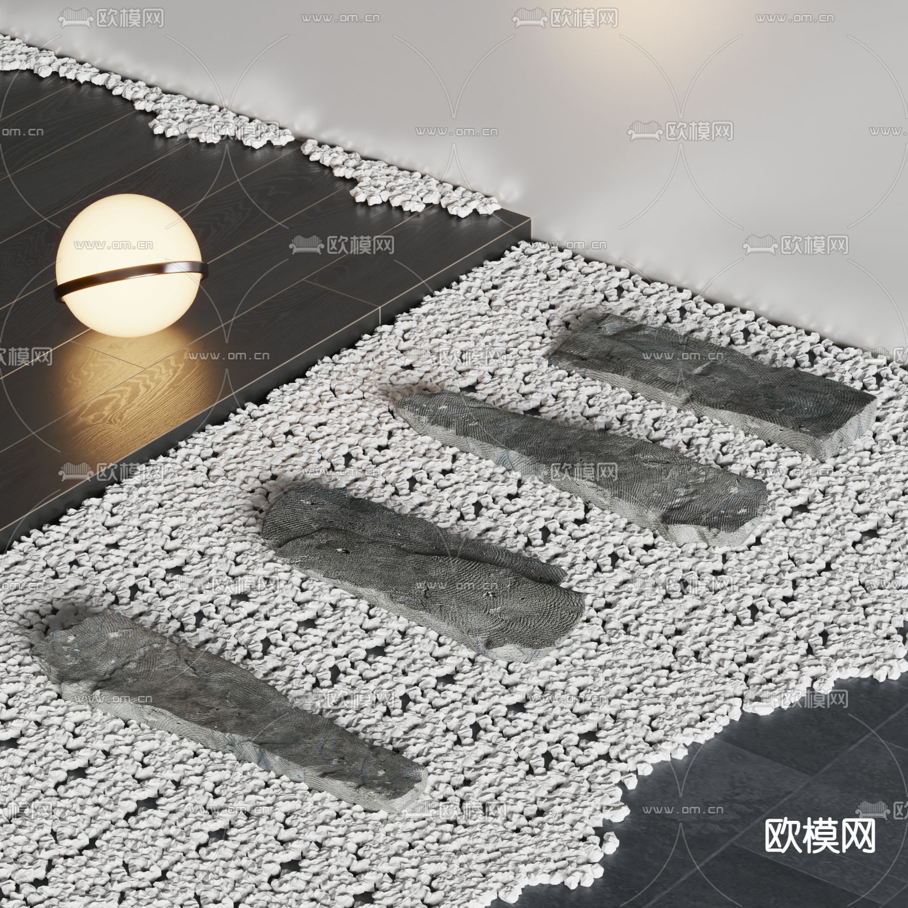 青石板汀步 鹅卵石3d模型下载