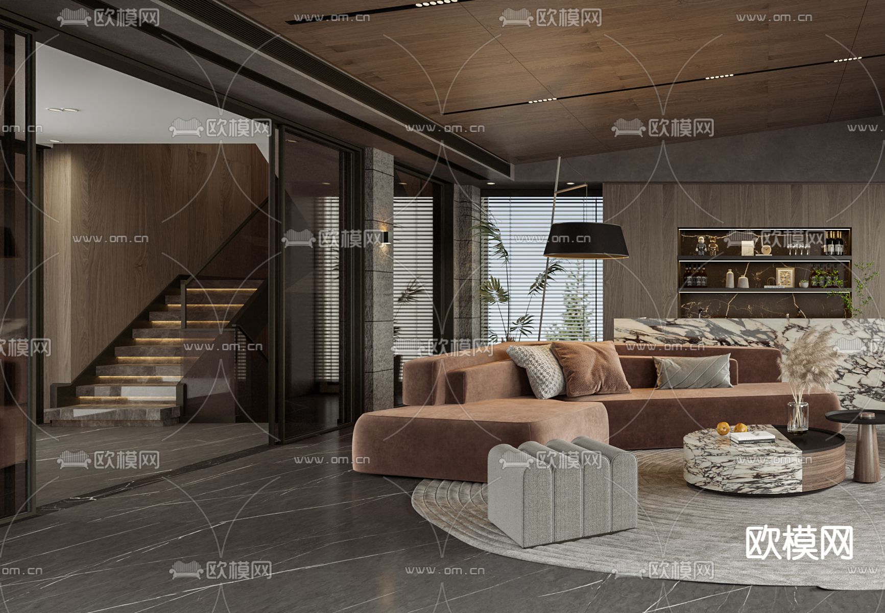 轻奢客厅3d模型下载（渲染图2）