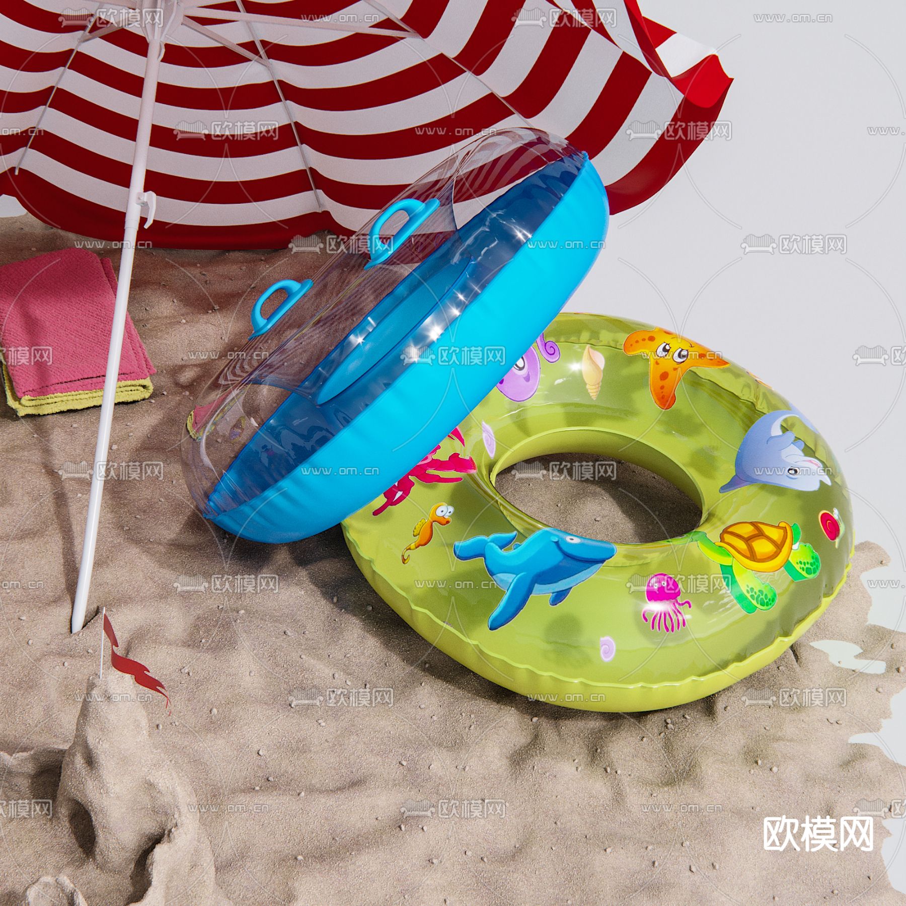 沙滩用品 游泳圈3d模型下载（渲染图2）