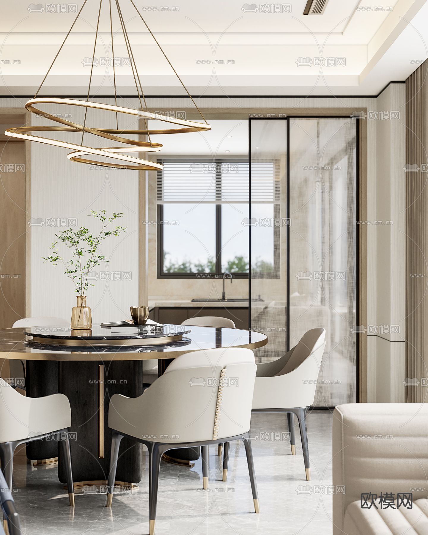 轻奢客餐厅3d模型下载（渲染图3）
