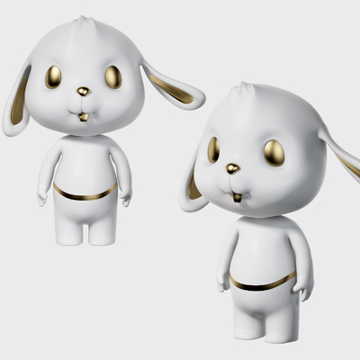  兔子潮玩公仔雕塑su模型 