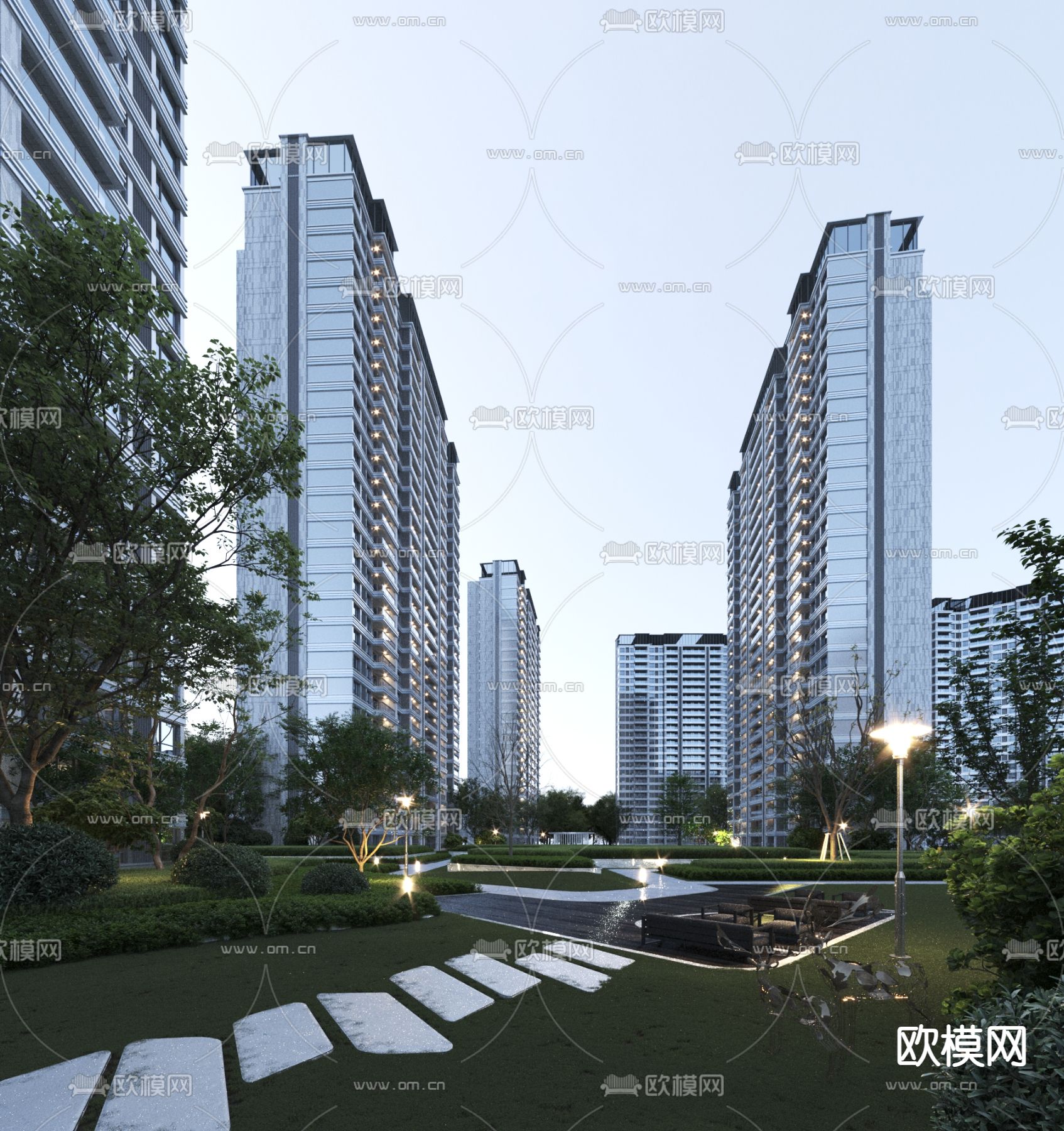 高层住宅楼外观3d模型下载