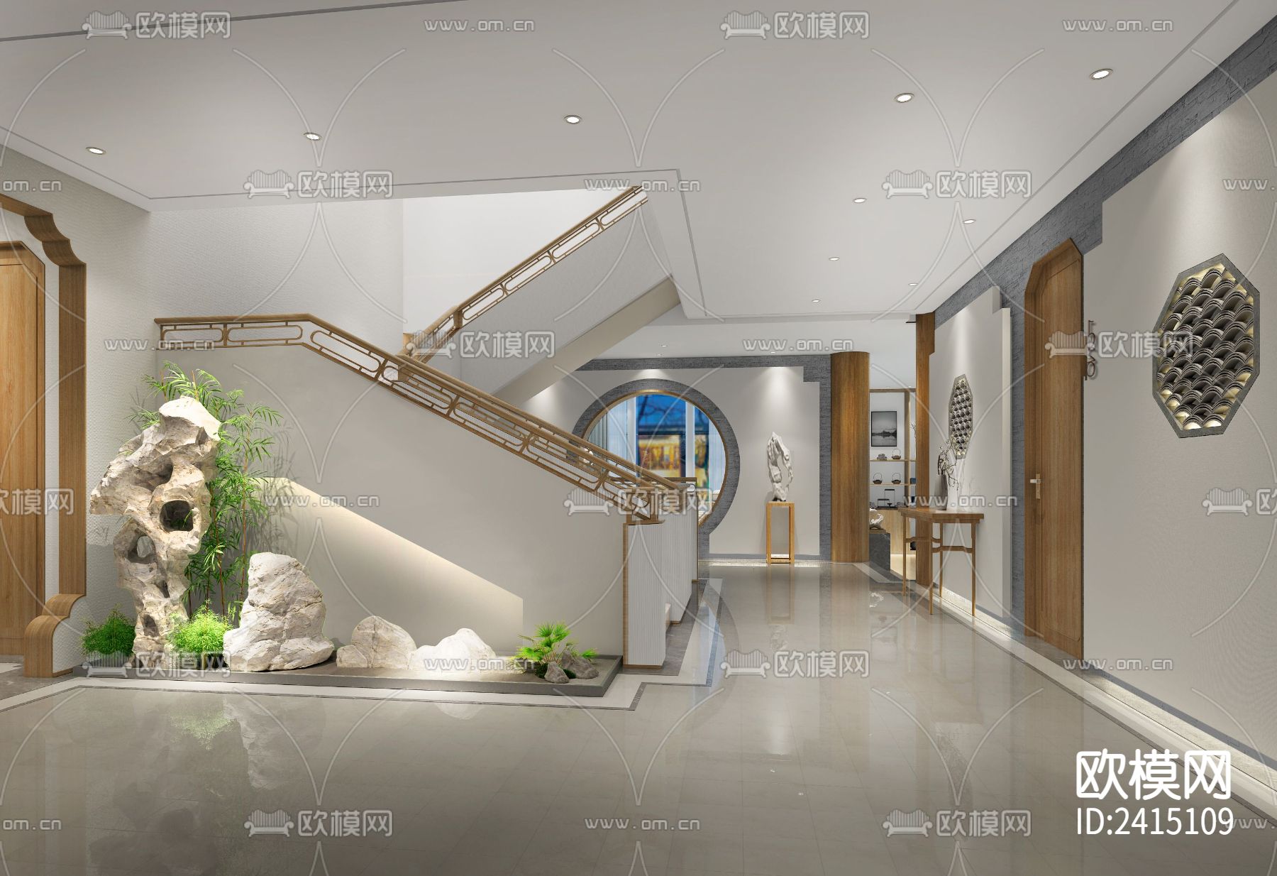 中式别墅装修设计cad施工图下载（渲染图4）