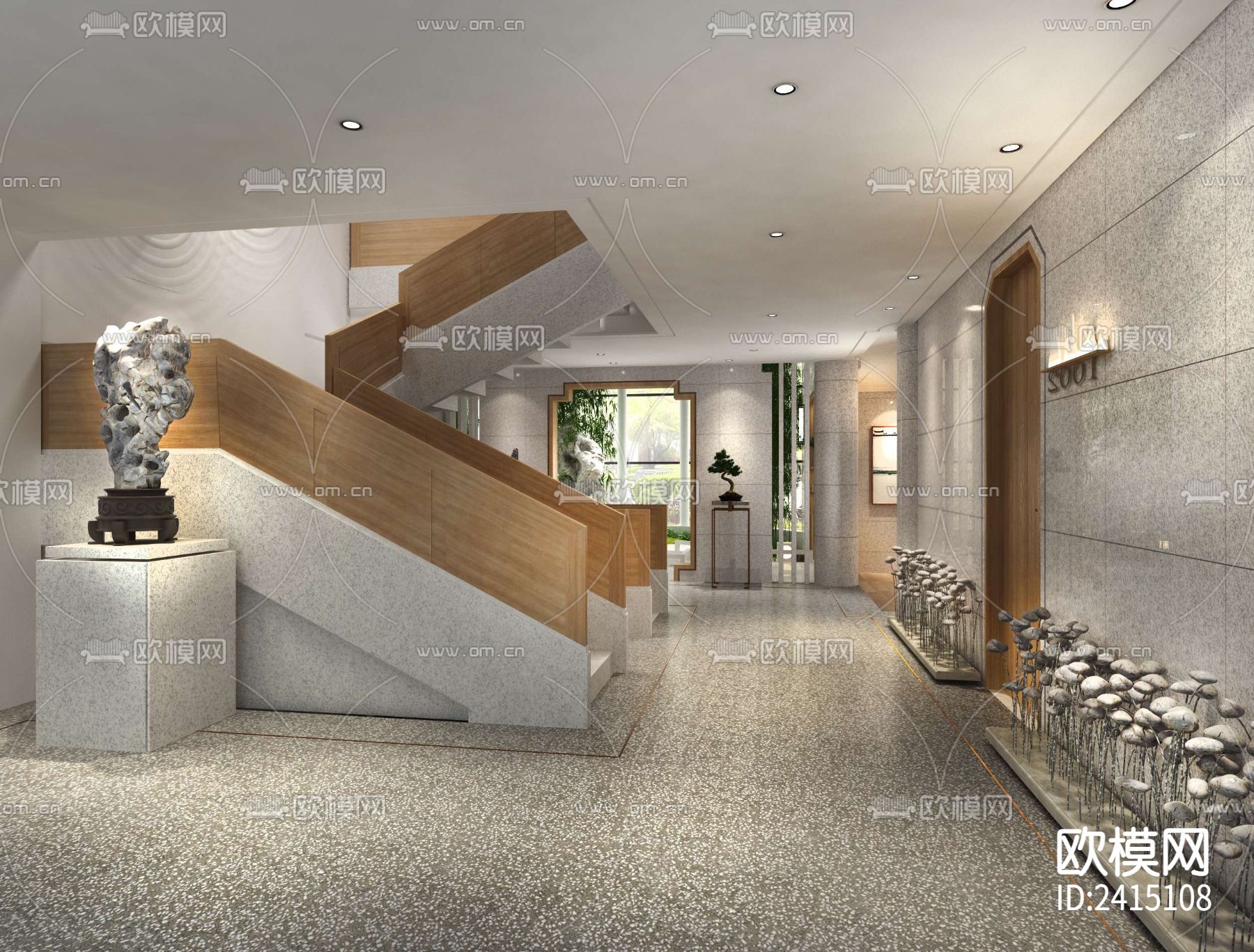 中式别墅装修设计cad施工图下载（渲染图3）