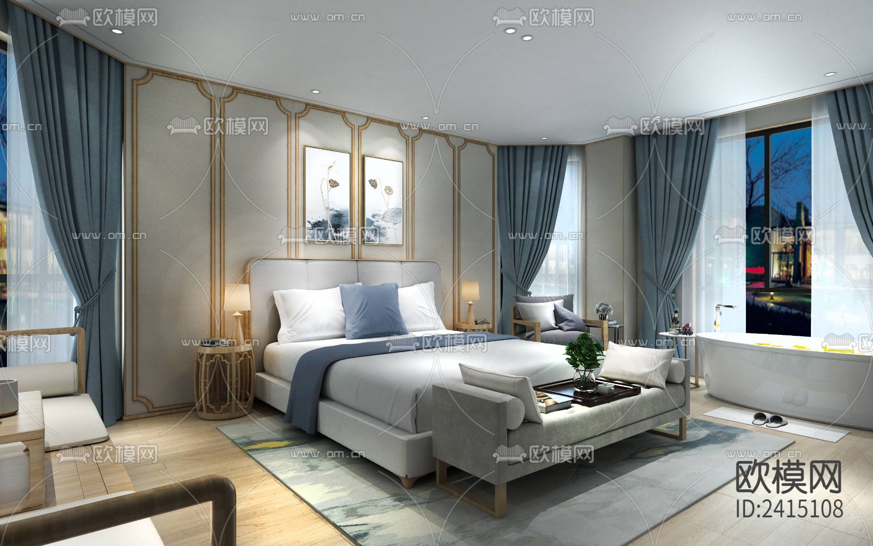 中式别墅装修设计cad施工图下载（渲染图6）