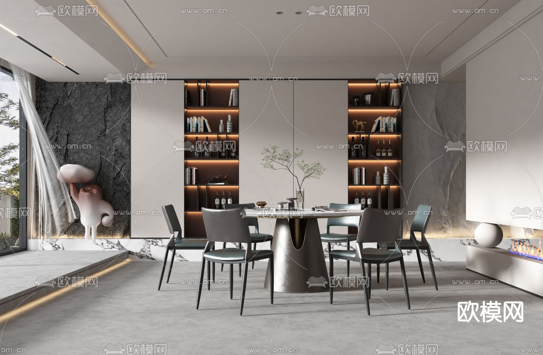 高级灰餐厅3d模型