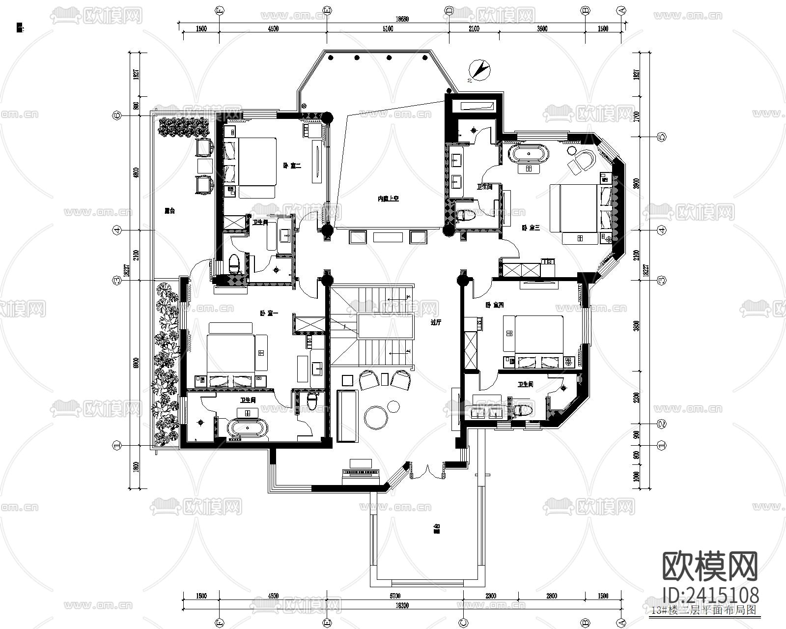 中式别墅装修设计cad施工图下载（渲染图5）