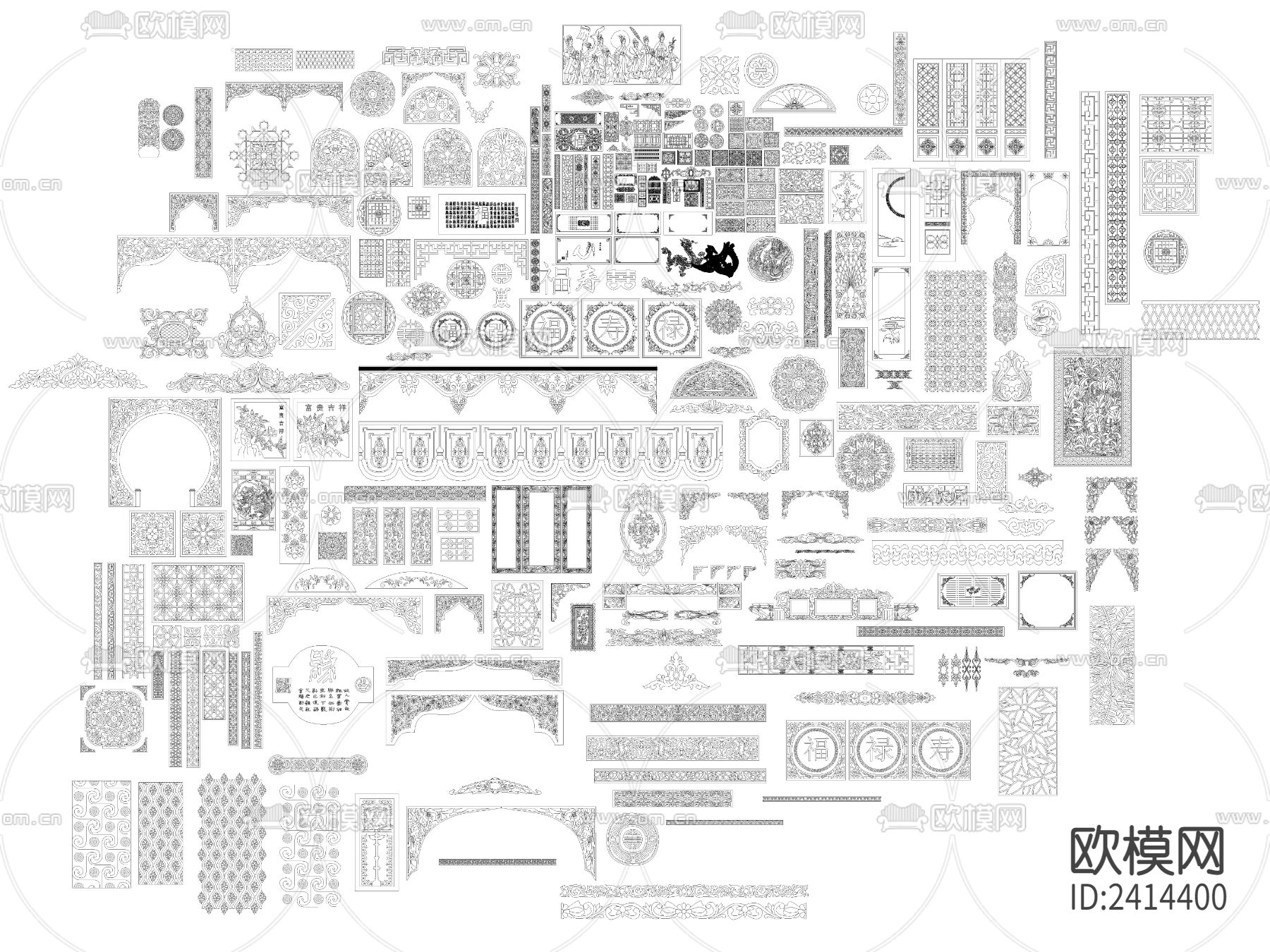 中式雕花设计cad施工图下载（渲染图2）