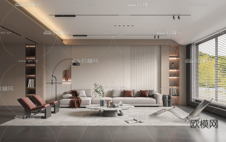 现代客厅3d模型下载_ID12241476_3dmax免费模型-欧模网