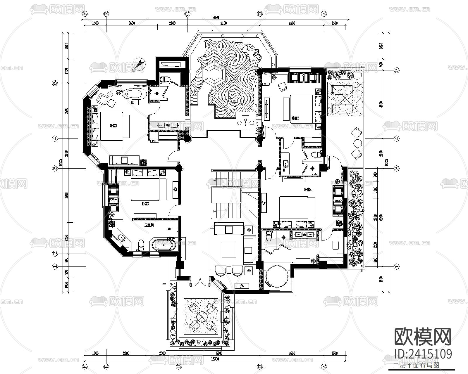 中式别墅装修设计cad施工图下载（渲染图7）