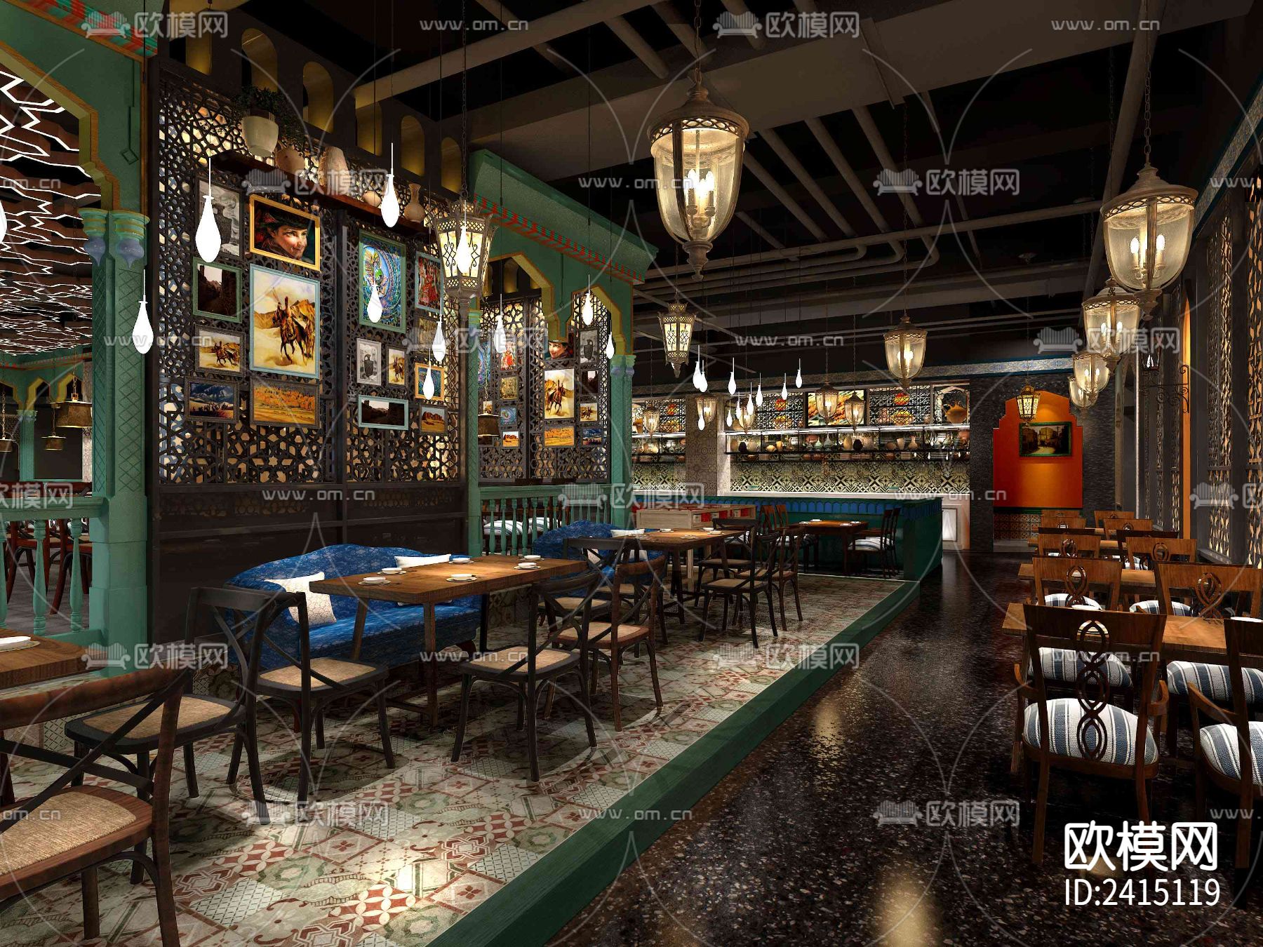 新疆餐厅西域餐厅设计cad施工图下载（渲染图4）