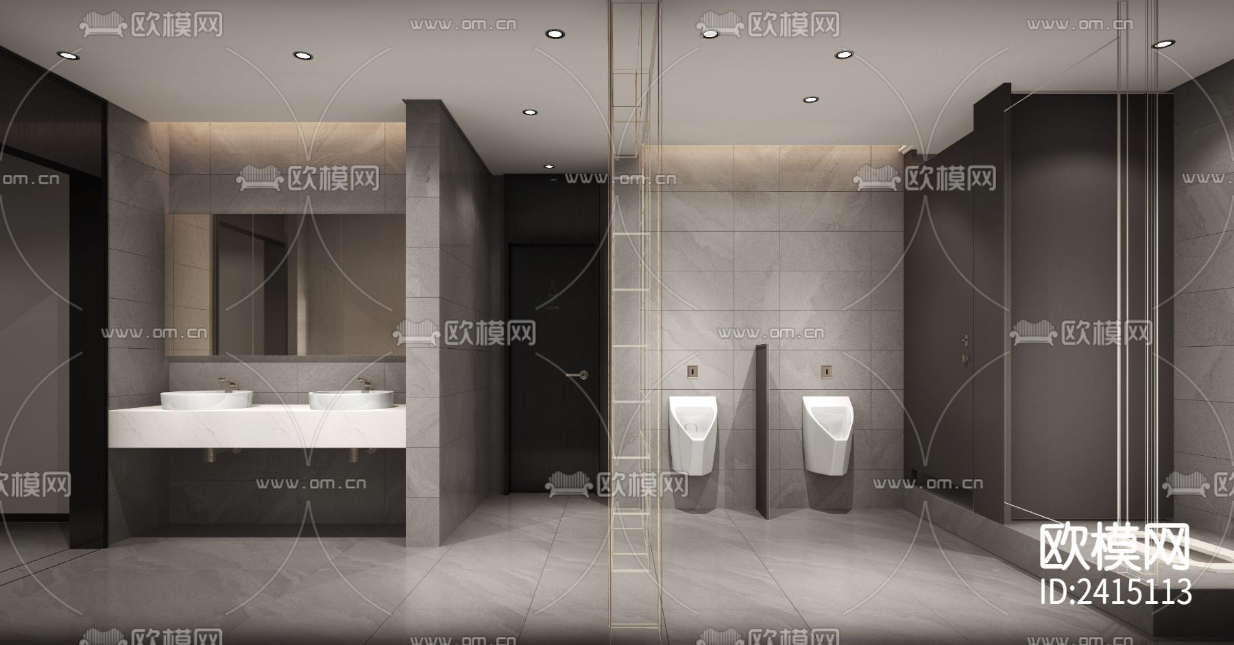 写字楼办公楼公区装修设计cad施工图下载（渲染图2）