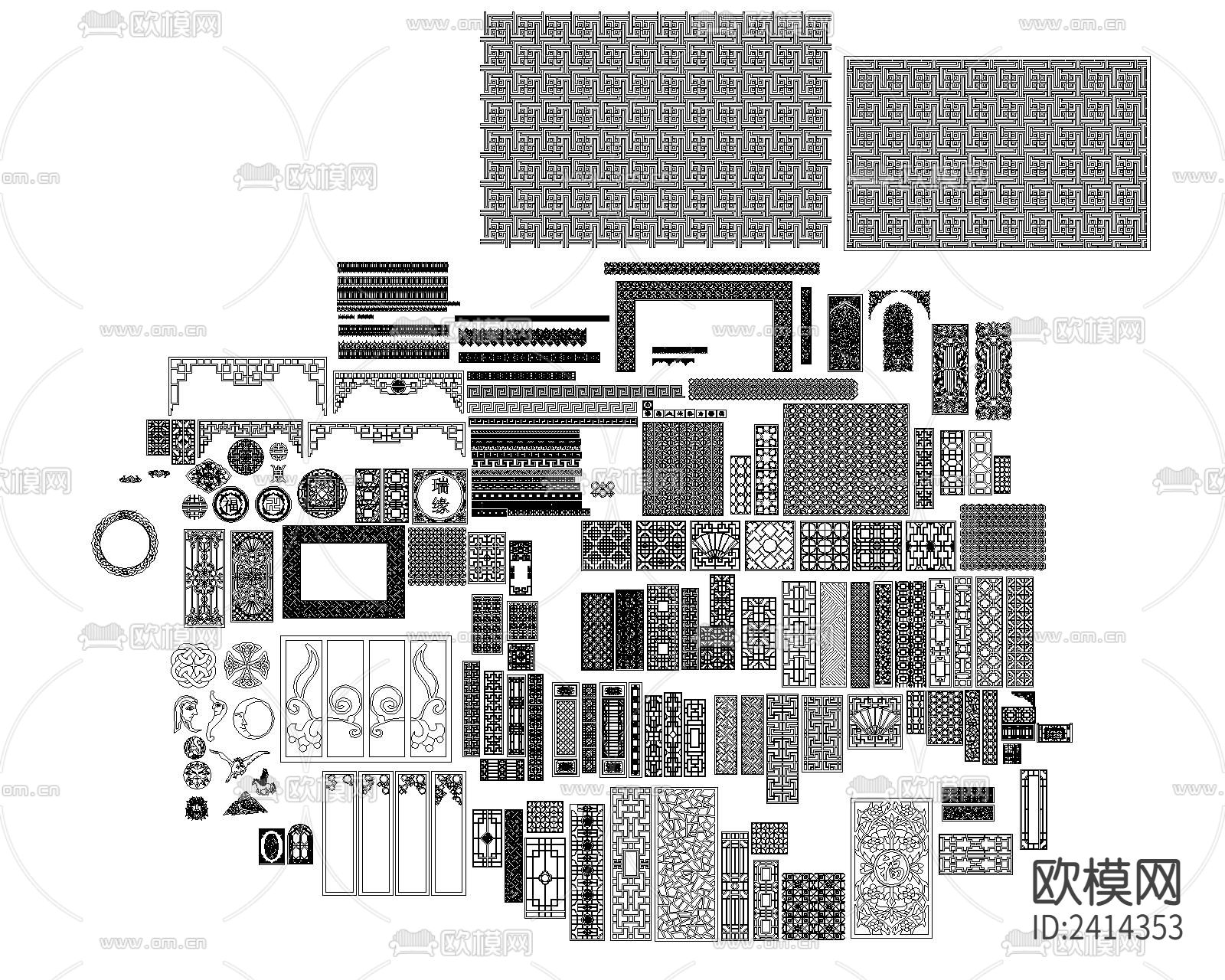 木雕花图案设计cad施工图下载（渲染图1）