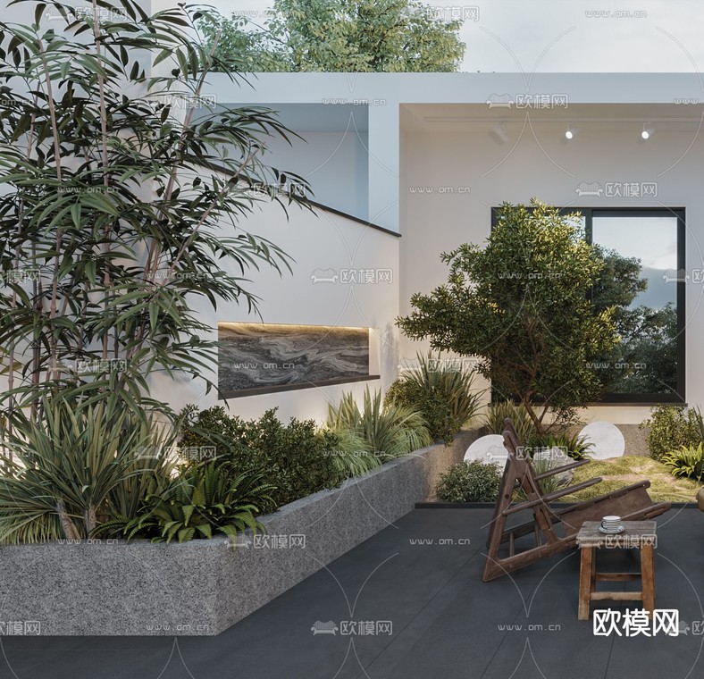 侘寂露台花园3d模型下载_ID12241288_3dmax免费模型-欧模网