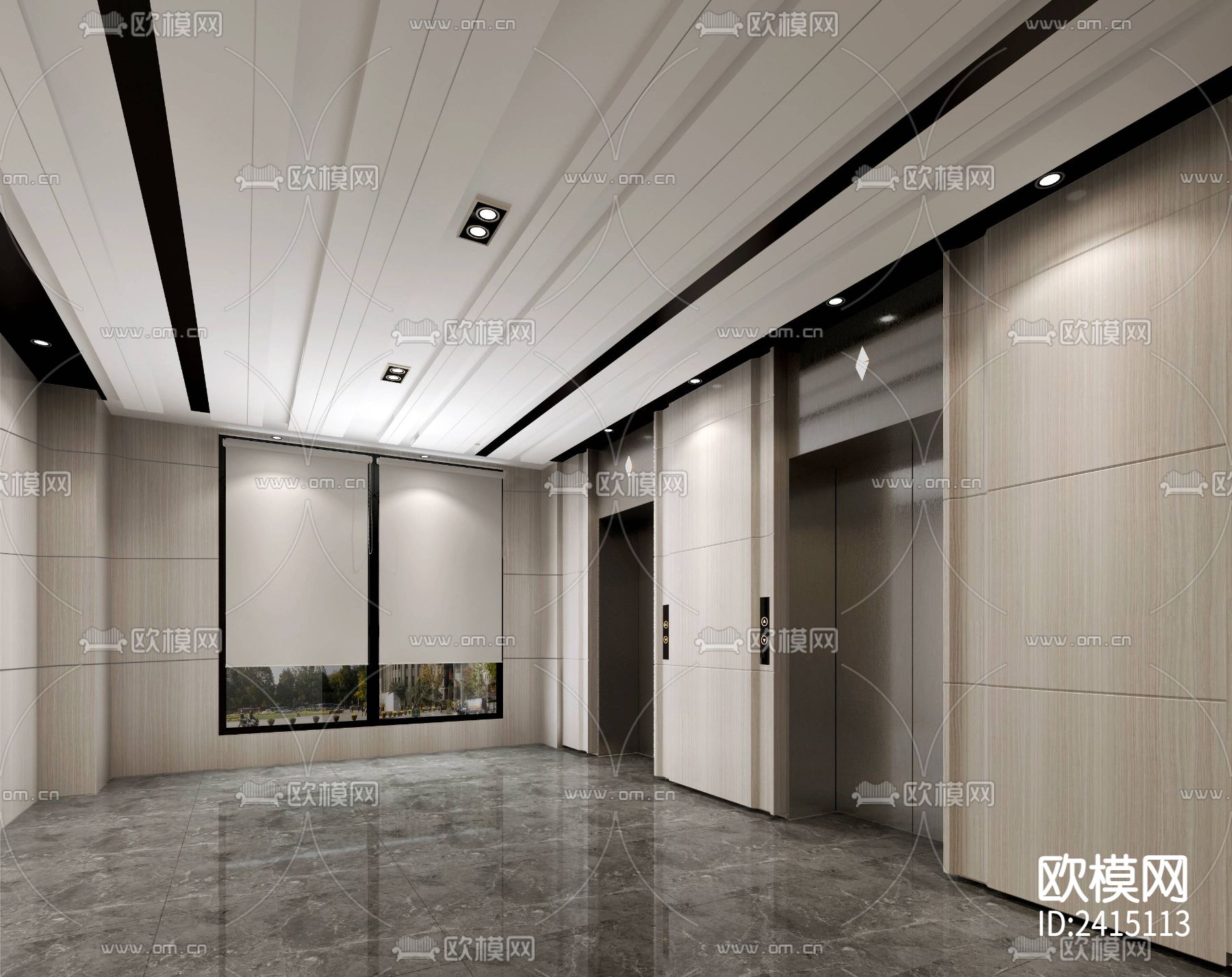 写字楼办公楼公区装修设计cad施工图下载（渲染图9）