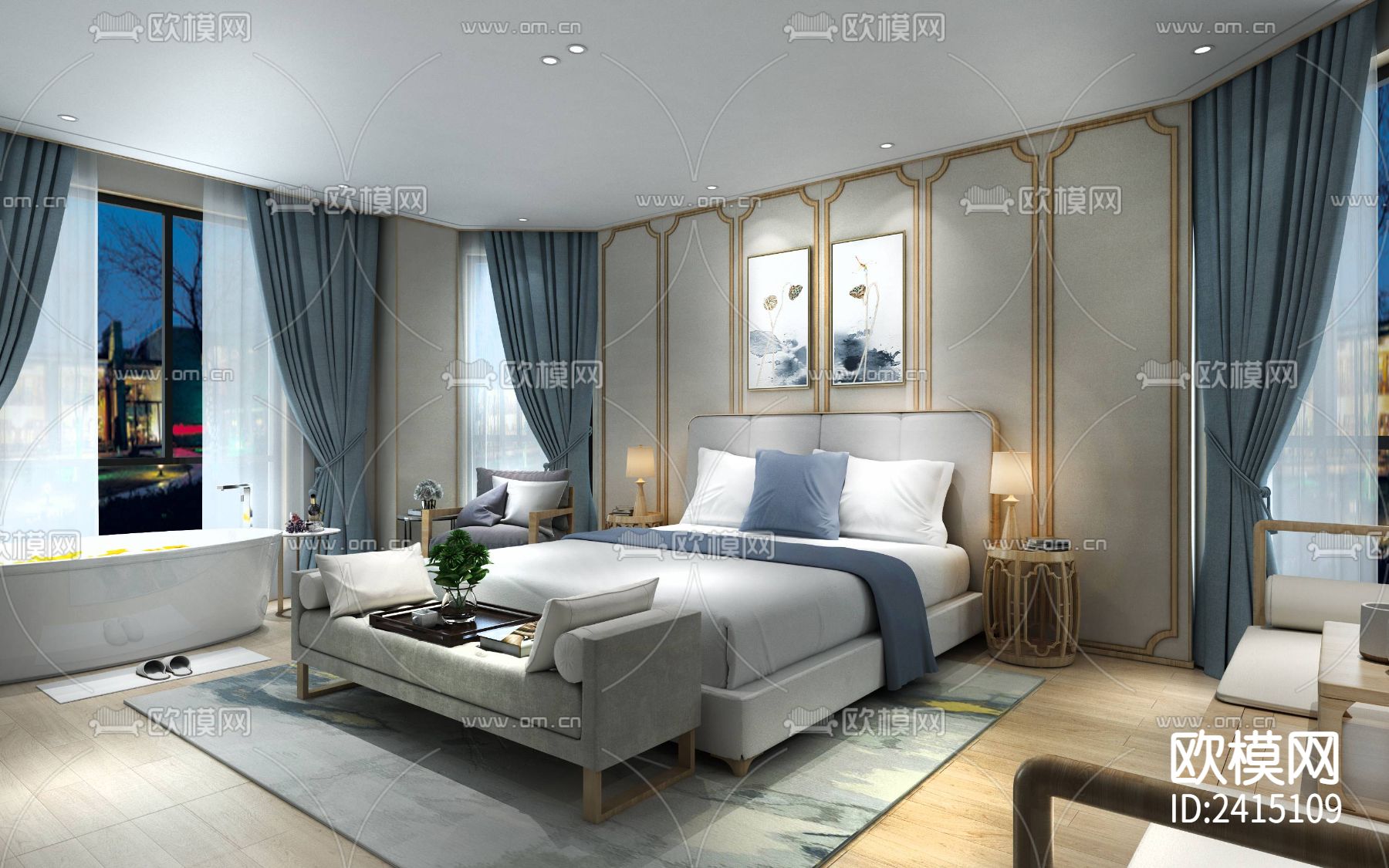 中式别墅装修设计cad施工图下载（渲染图5）