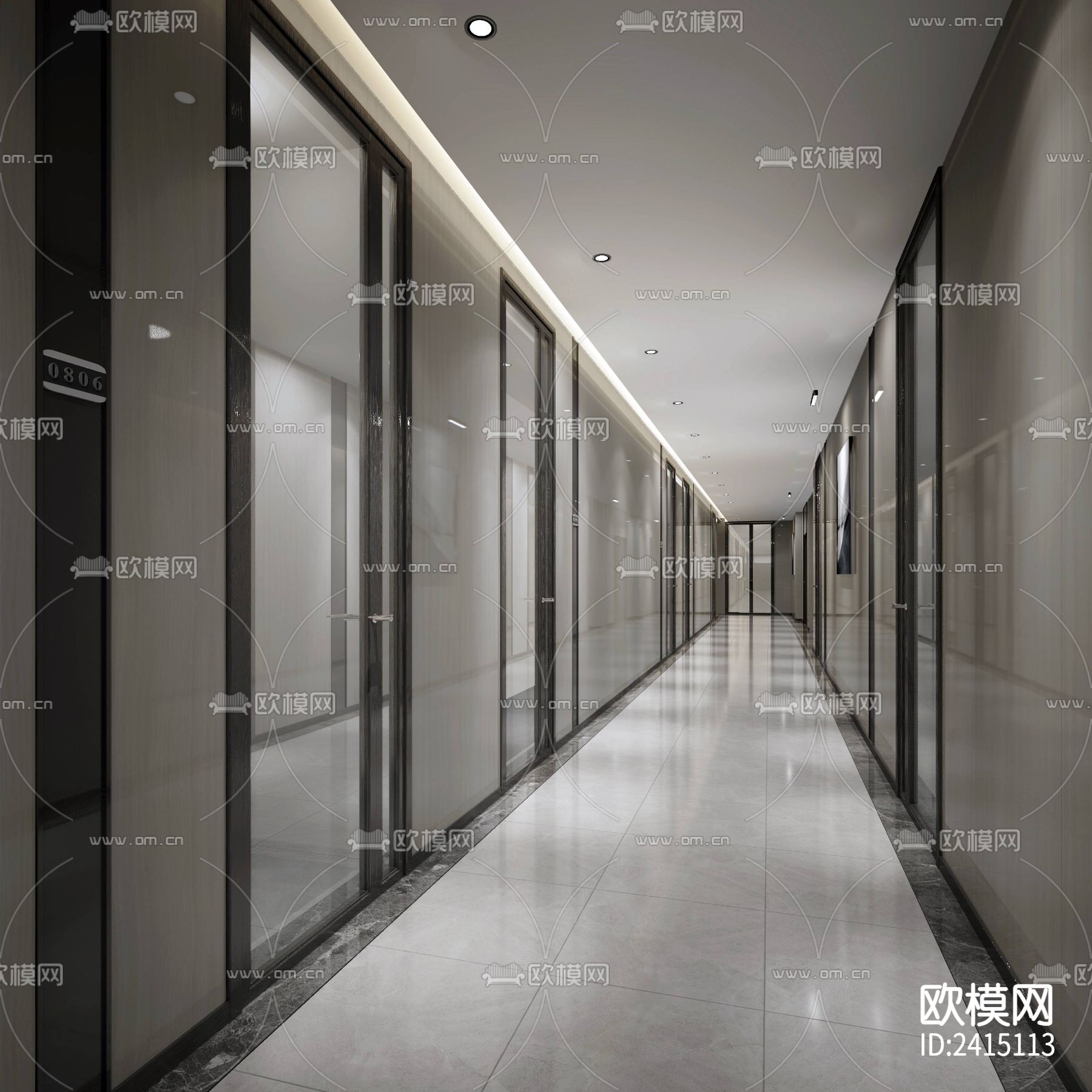 写字楼办公楼公区装修设计cad施工图下载（渲染图1）