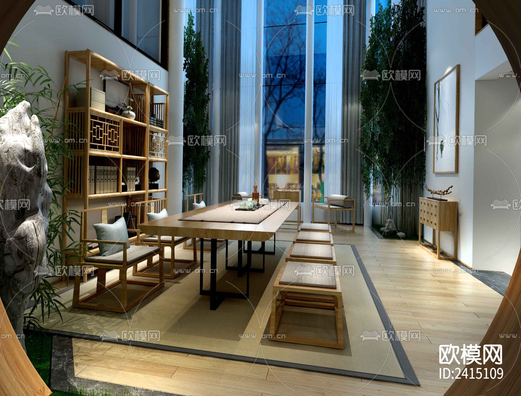 中式别墅装修设计cad施工图下载（渲染图6）