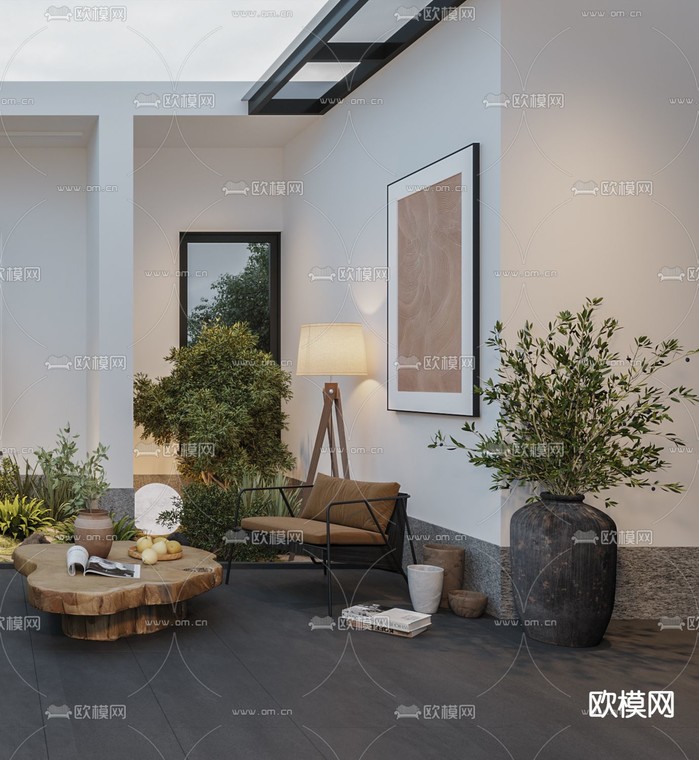 侘寂露台花园3d模型下载_ID12241288_3dmax免费模型-欧模网