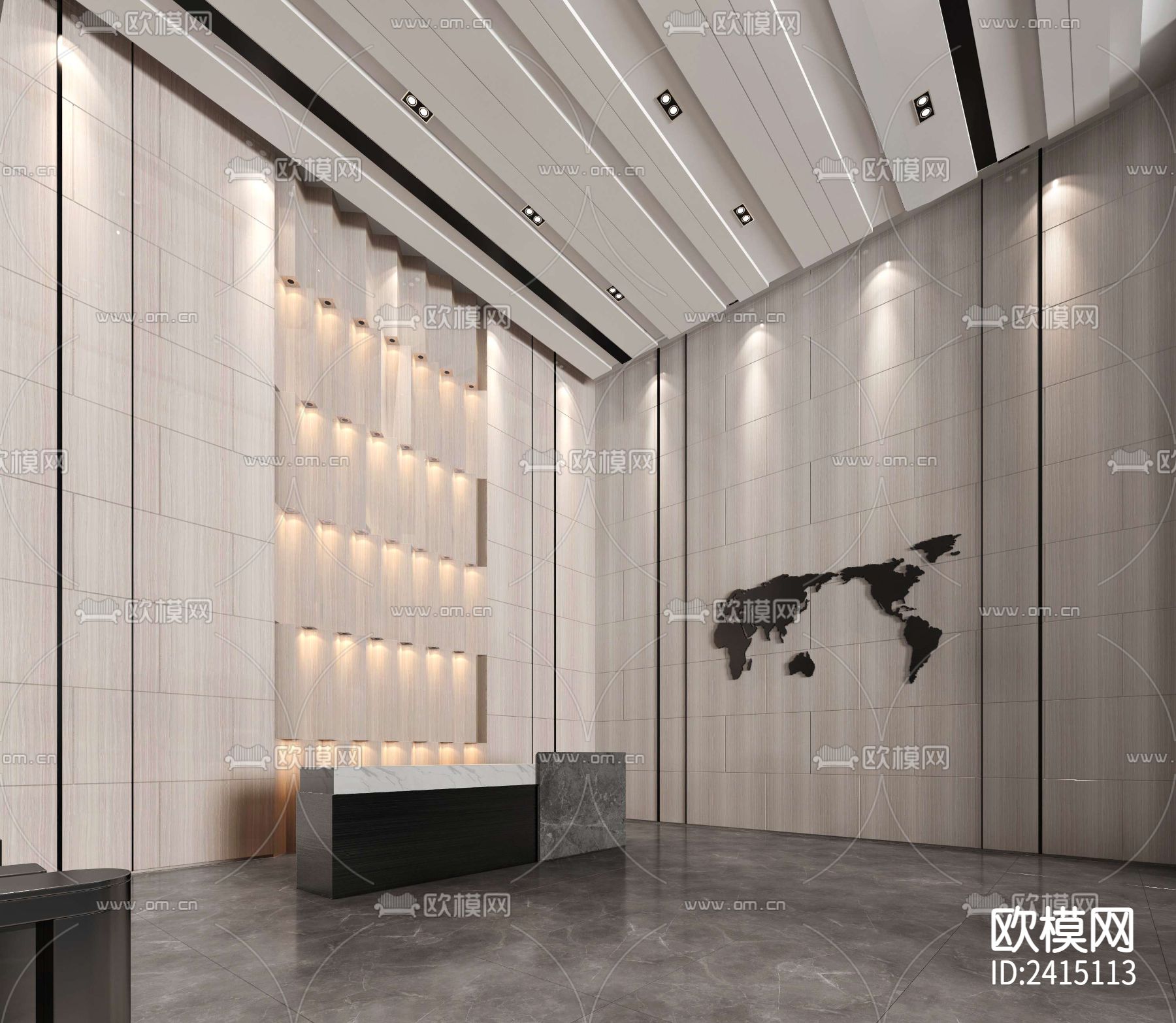 写字楼办公楼公区装修设计cad施工图下载（渲染图8）