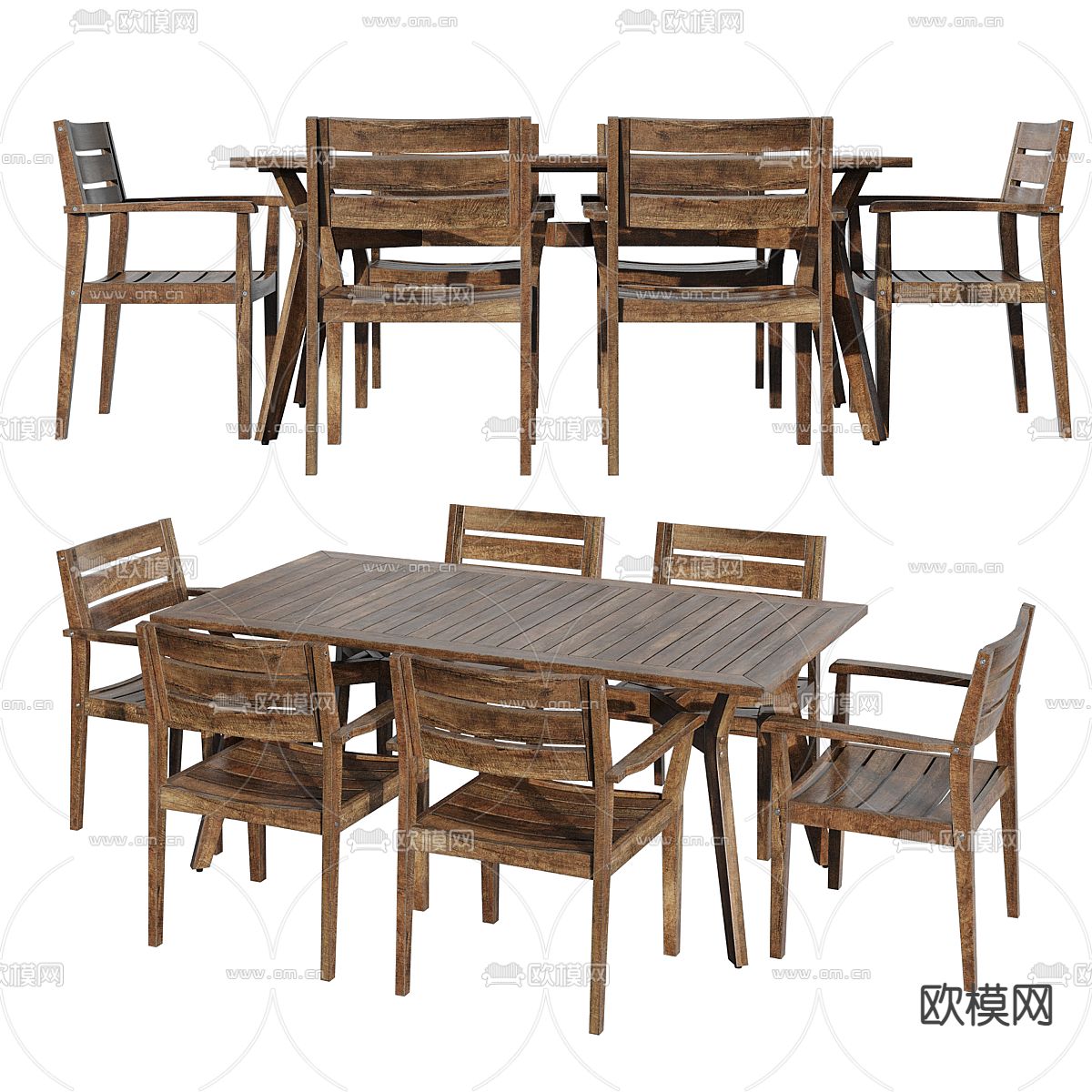 实木餐桌椅3d模型下载