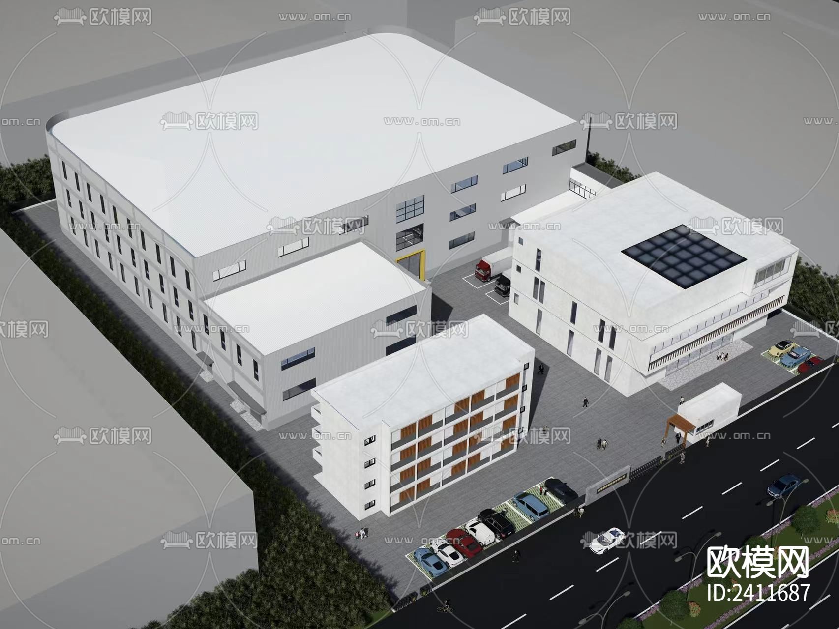 现代工厂建筑CAD施工图下载（渲染图8）