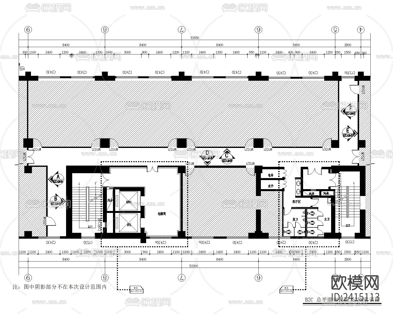 写字楼办公楼公区装修设计cad施工图下载（渲染图4）