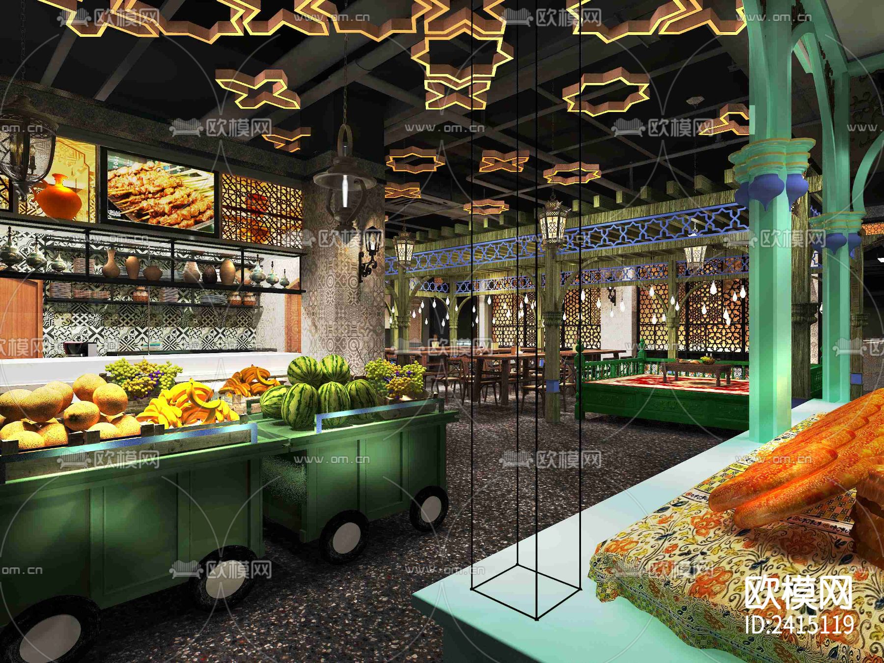 新疆餐厅西域餐厅设计cad施工图下载（渲染图1）