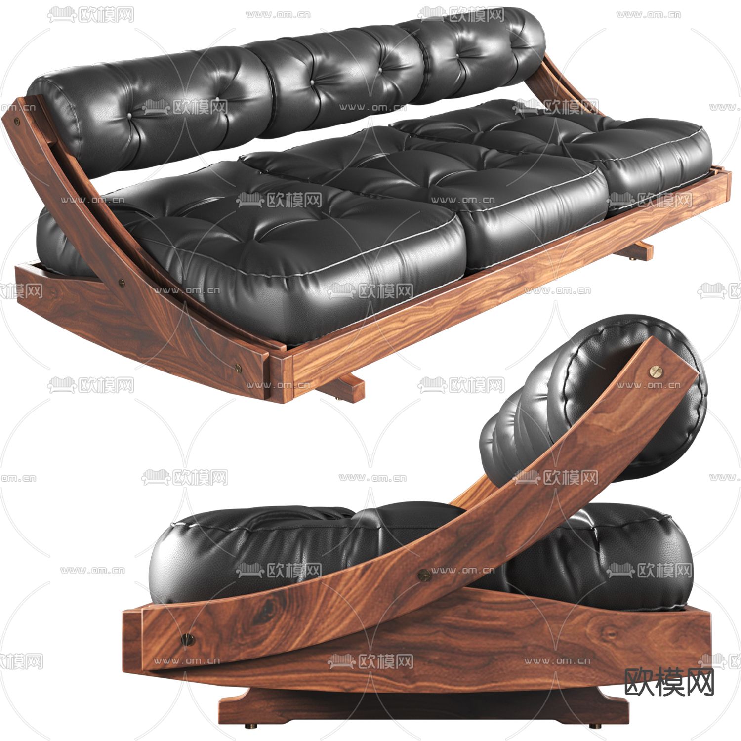 欧式皮革多人沙发3d模型下载