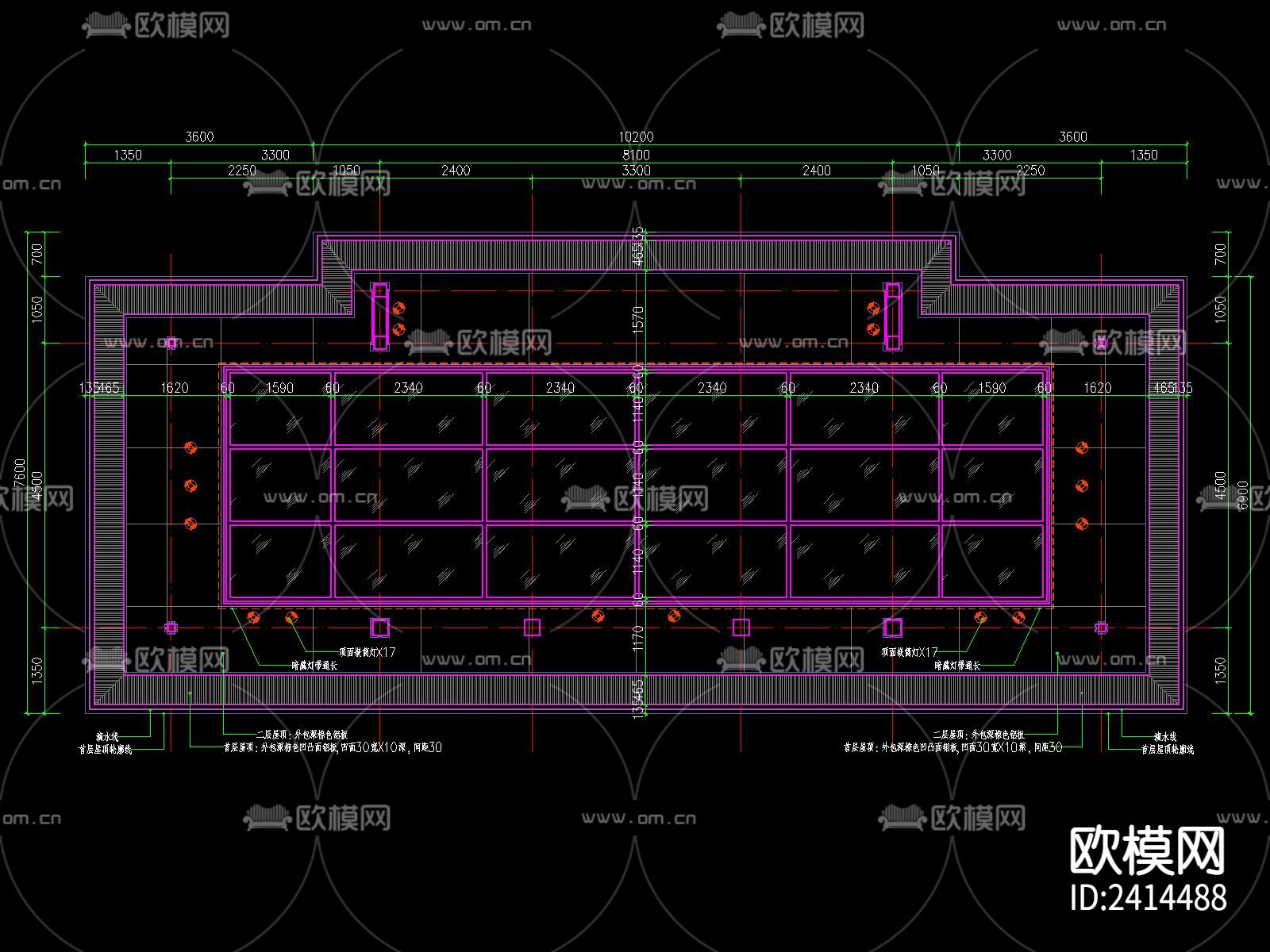 新中式廊架仿铜铝板钢化玻璃顶设计cad施工图下载（渲染图3）