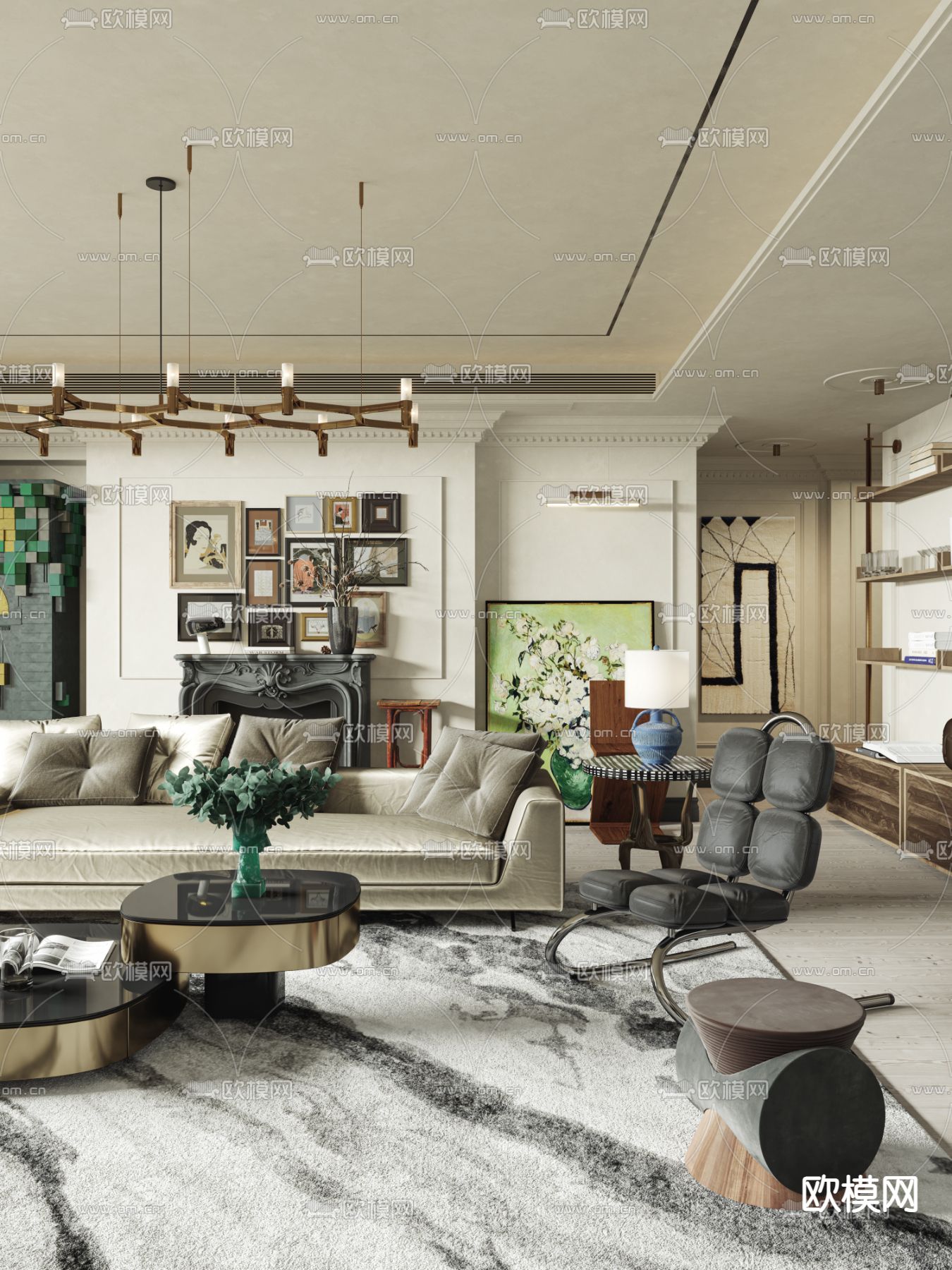 法式客厅3d模型下载（渲染图3）