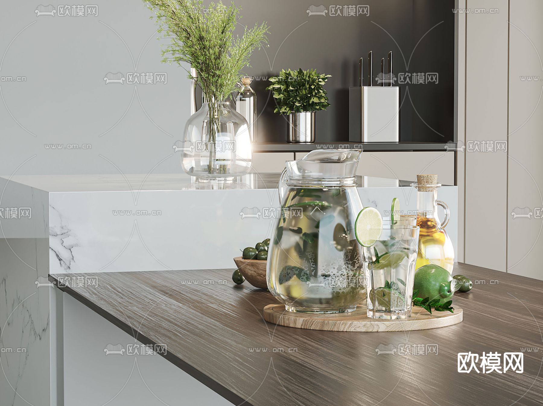 玻璃杯 柠檬水 果盘摆件3d模型